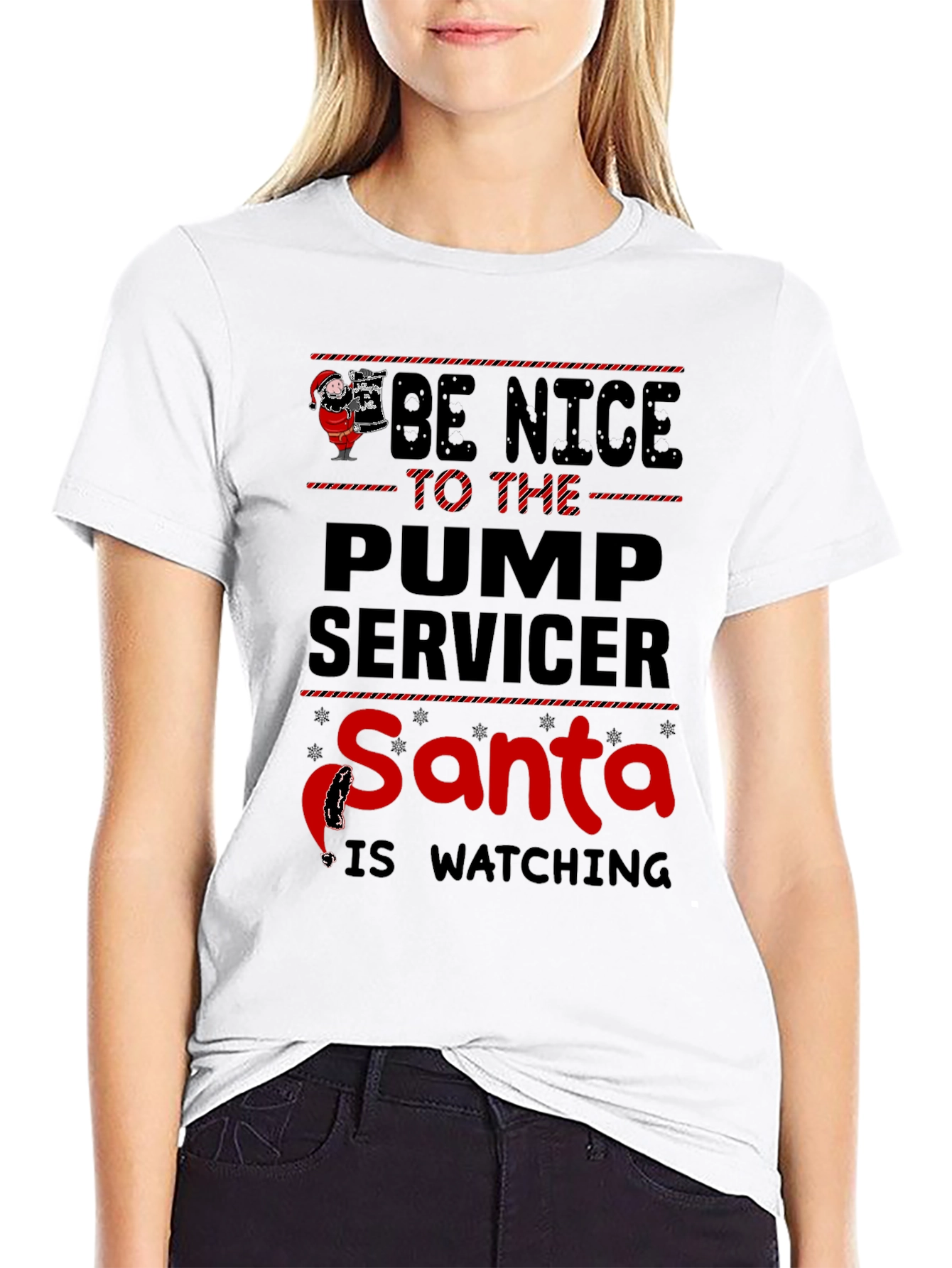 Pump Servicer Santa T-Shirt - Be Nice Holiday Tee
