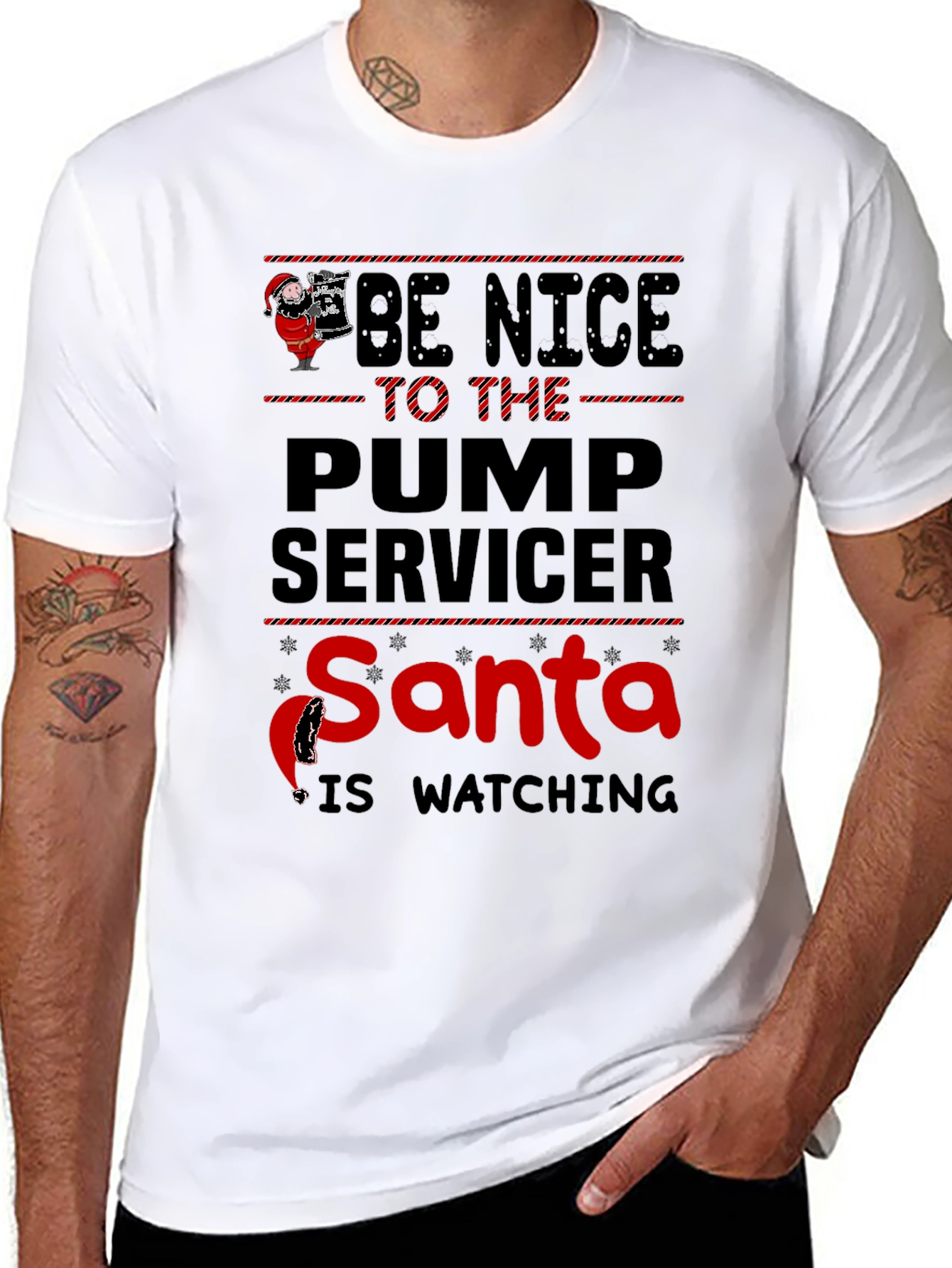 Pump Servicer Santa T-Shirt - Be Nice Holiday Tee