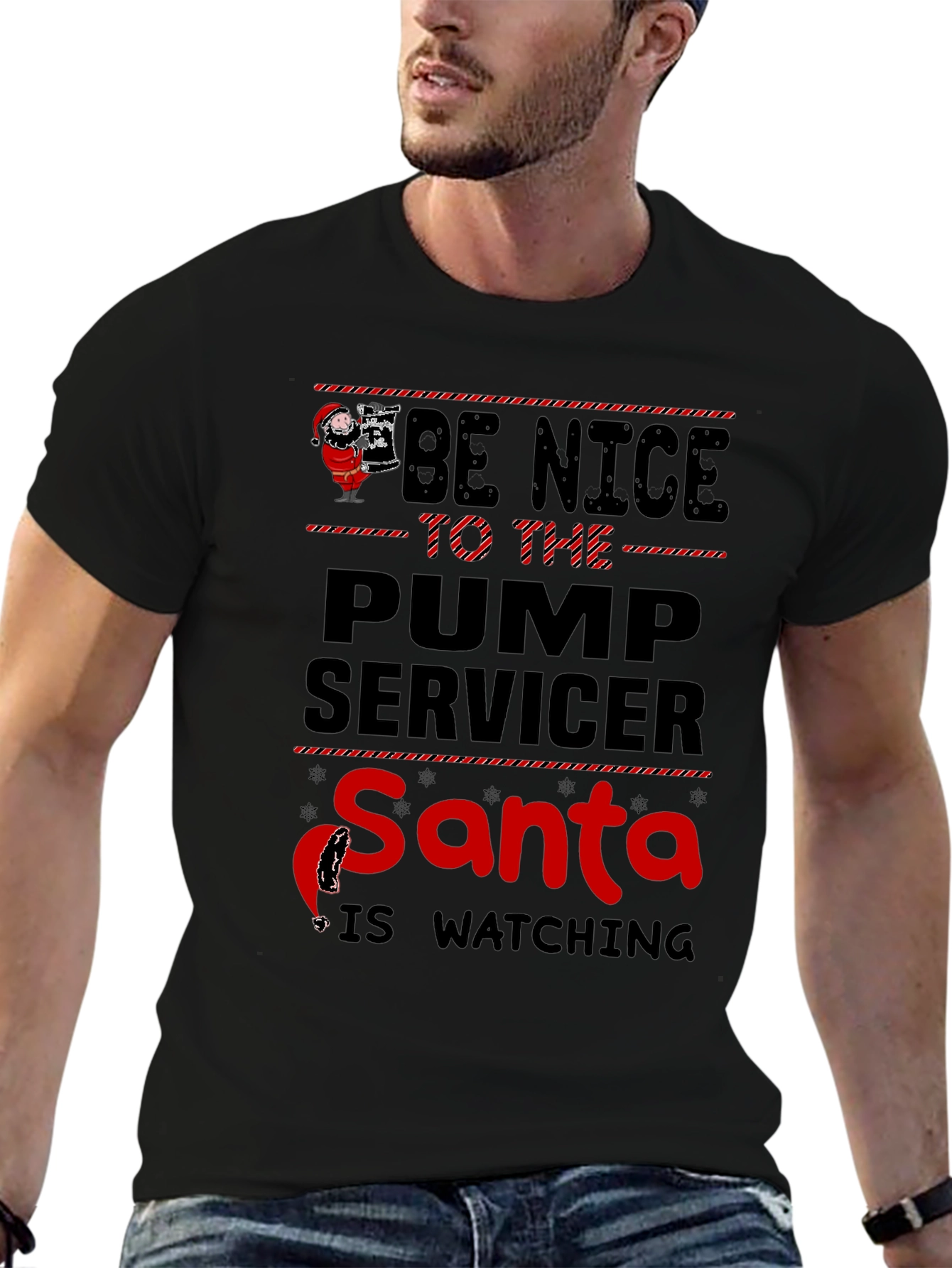 Pump Servicer Santa T-Shirt - Be Nice Holiday Tee