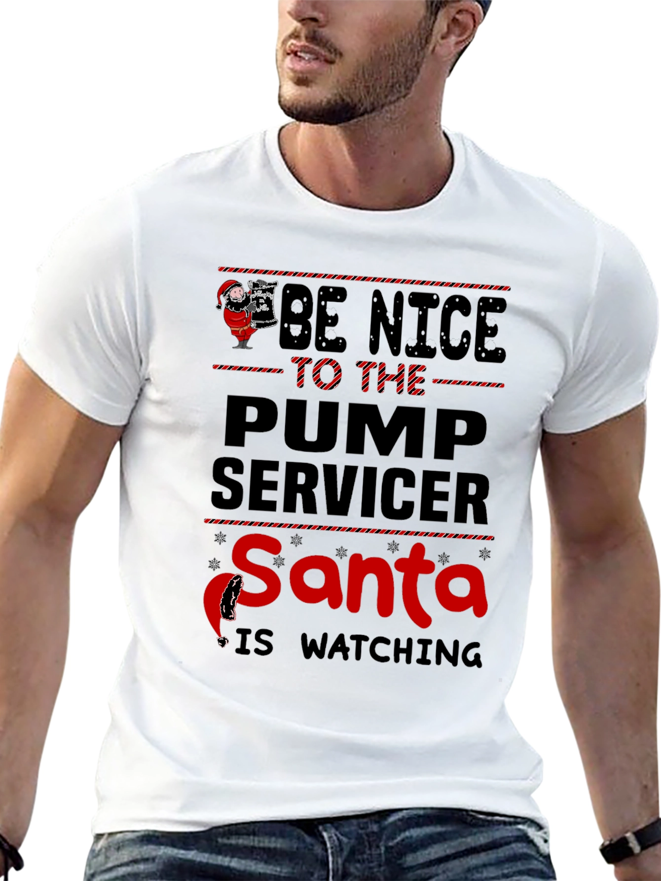 Pump Servicer Santa T-Shirt - Be Nice Holiday Tee