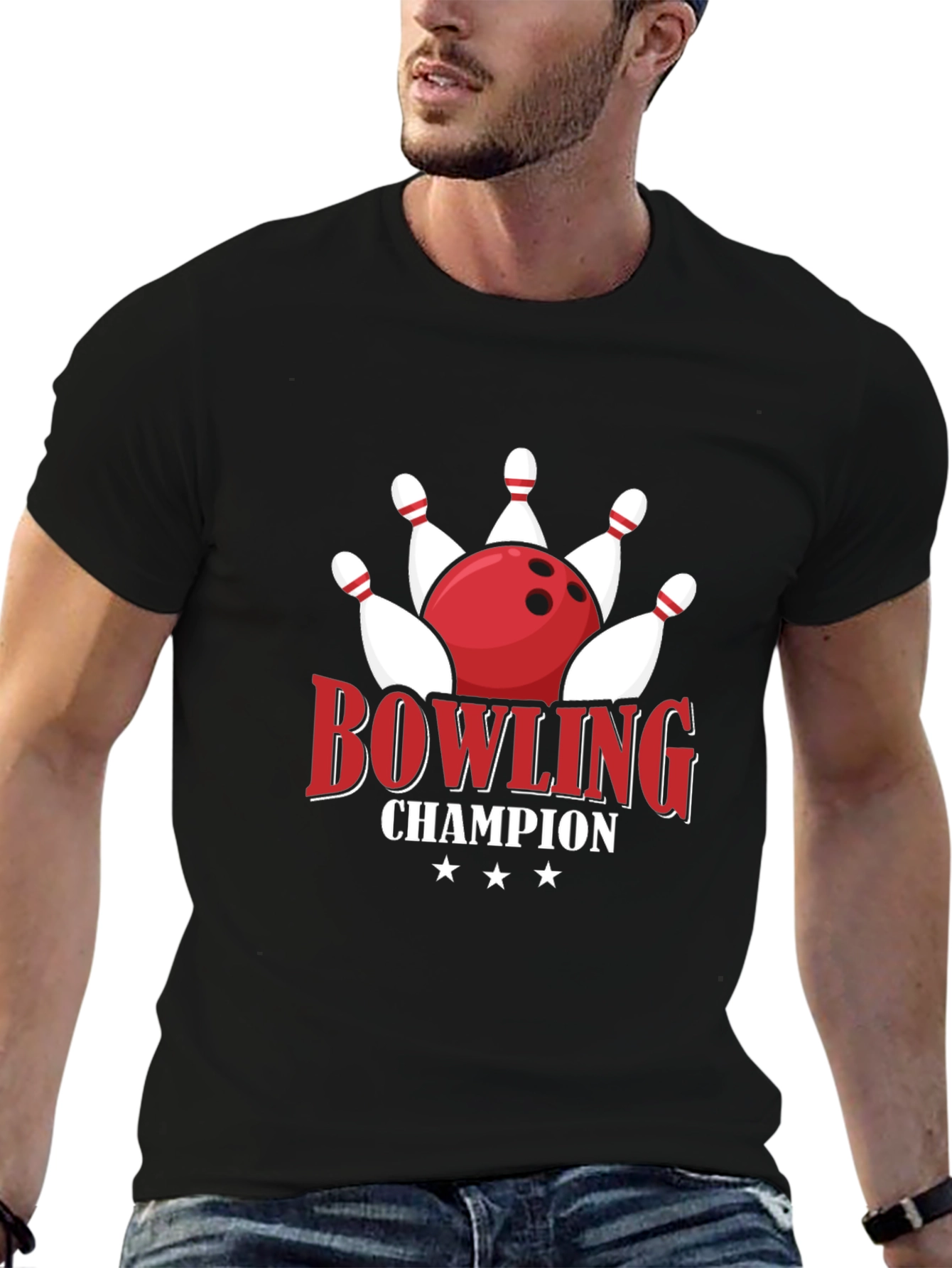 Bowling Champion Graphic Tee - Black Cotton T-Shirt