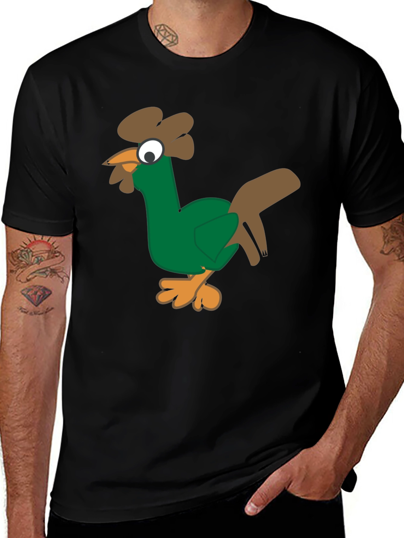 Funny Chicken Graphic Tee - Black Cotton T-Shirt