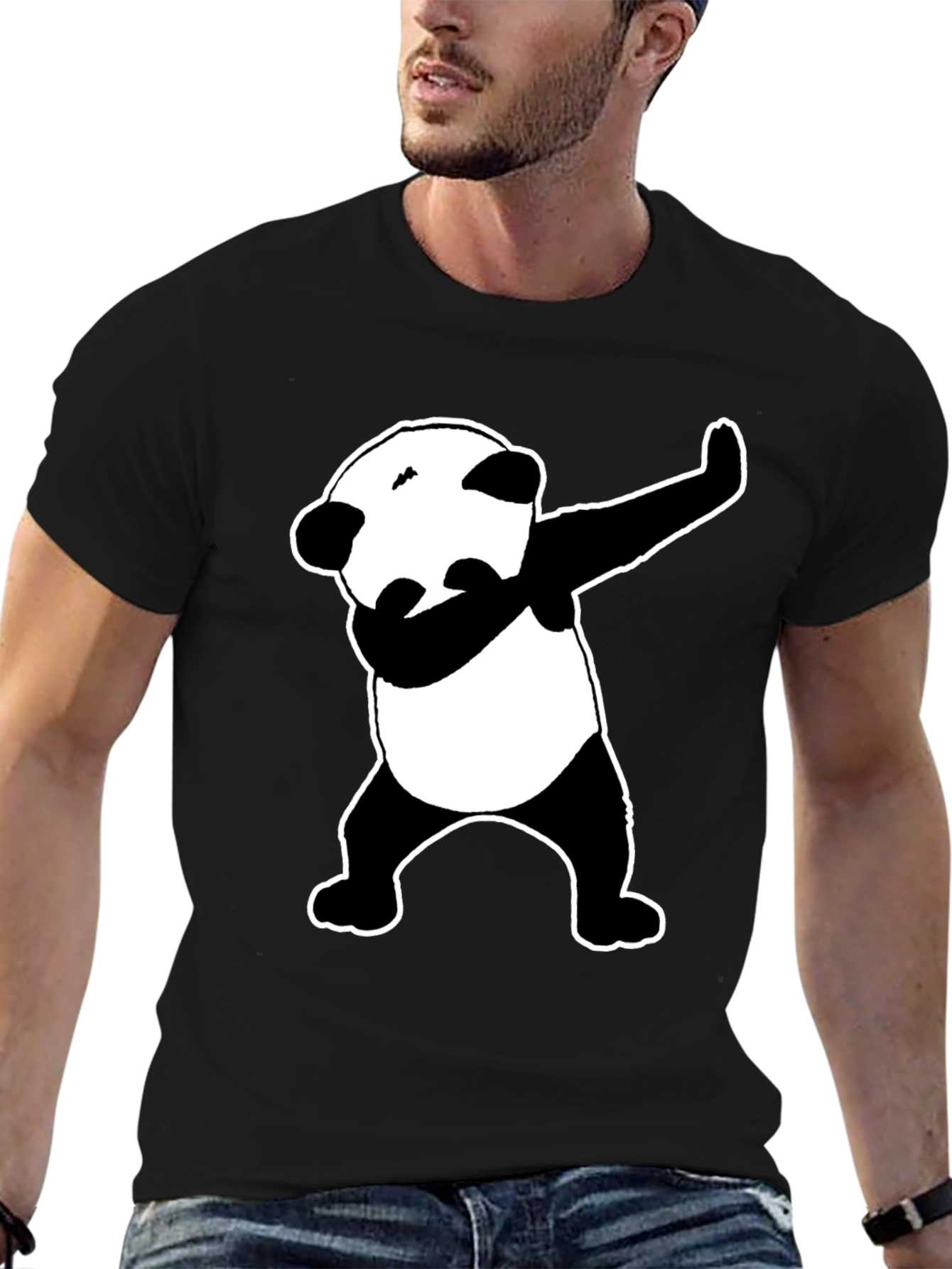Dabbing Panda Graphic Tee - Black Cotton Blend