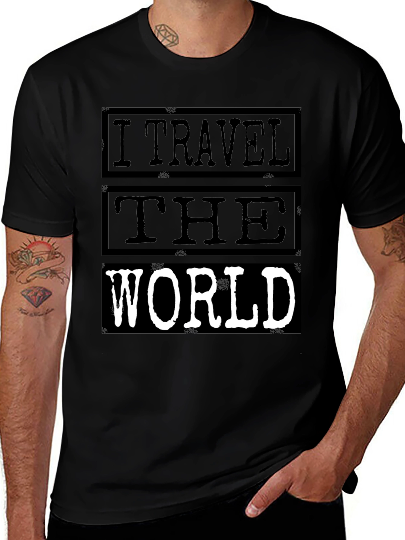 I Travel The World Black Graphic T-Shirt