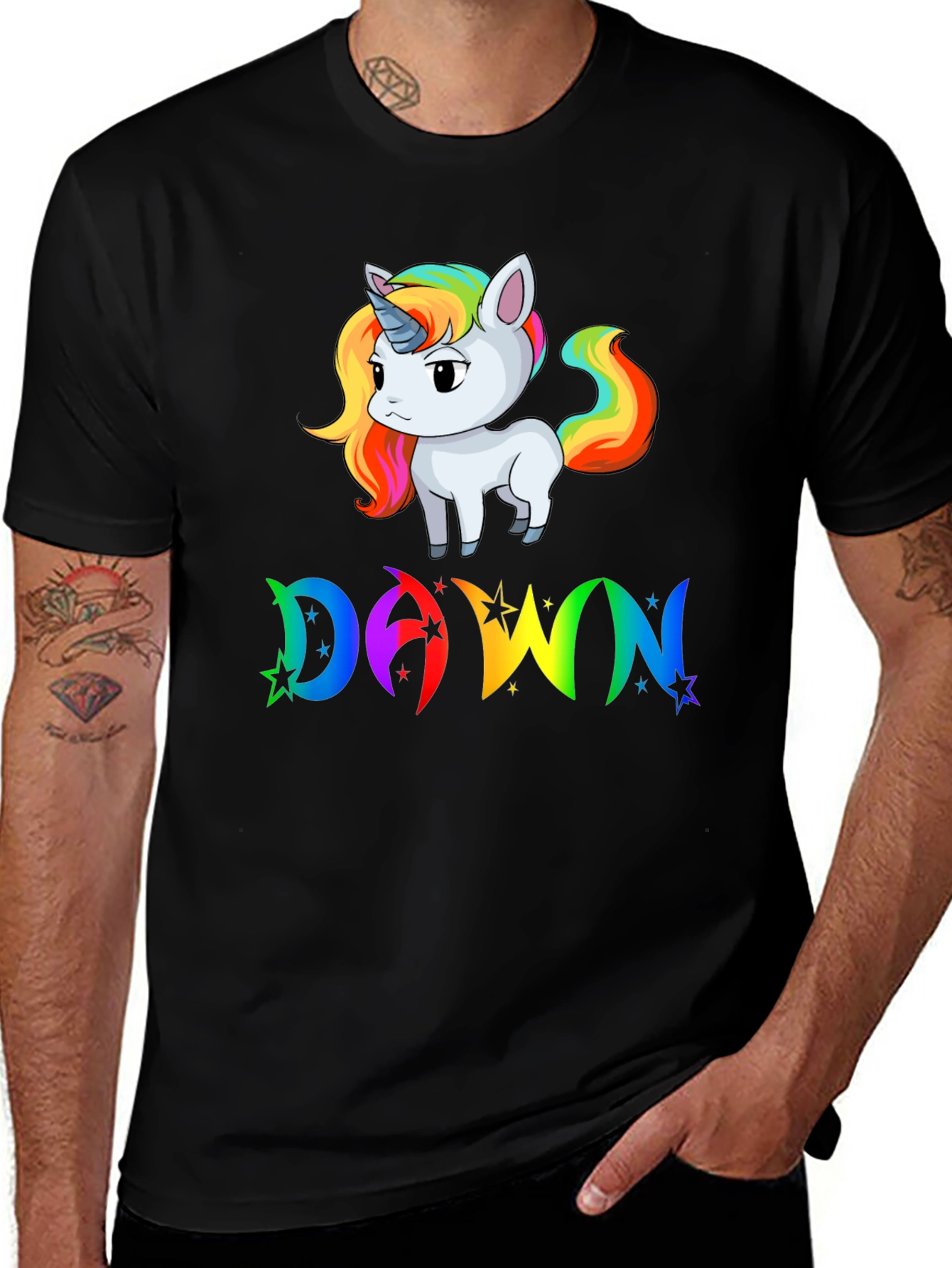 Unicorn DAWN Rainbow Graphic Black T-Shirt