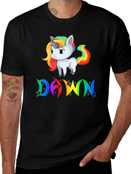 Unicorn DAWN Rainbow Graphic Black T-Shirt
