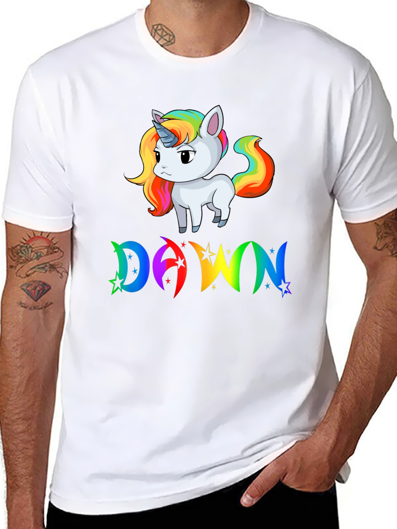 Unicorn DAWN Rainbow Graphic Black T-Shirt