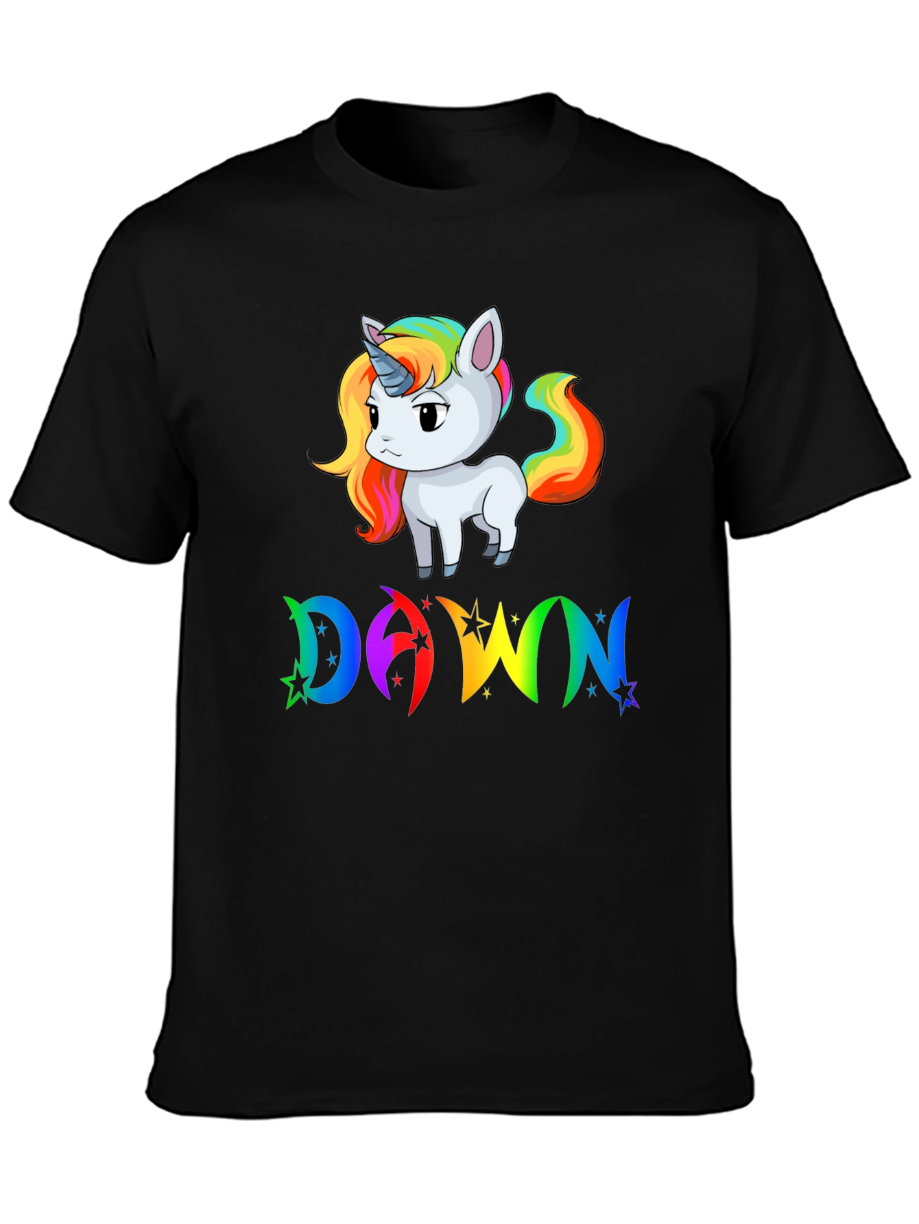 Unicorn DAWN Rainbow Graphic Black T-Shirt