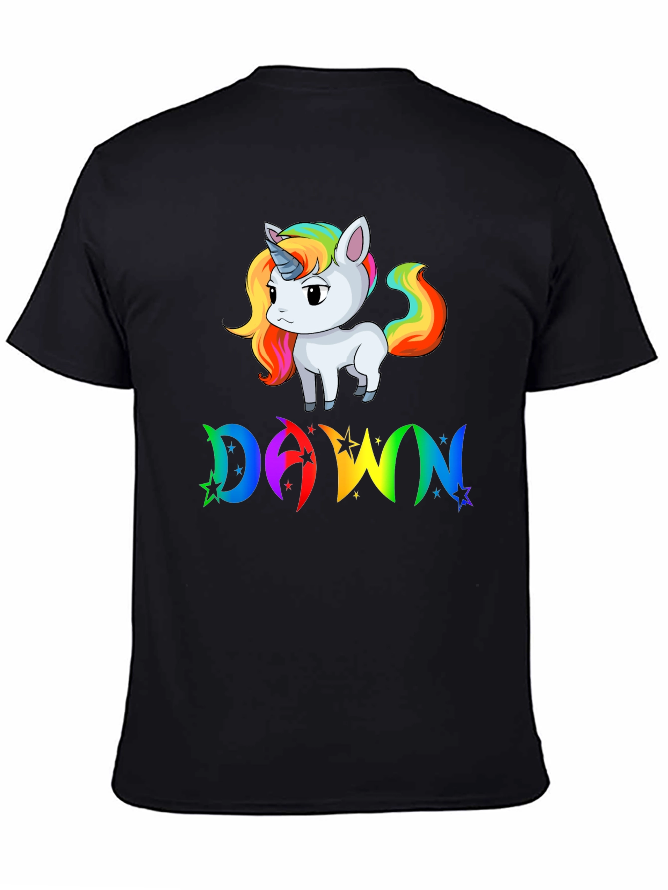 Unicorn DAWN Rainbow Graphic Black T-Shirt