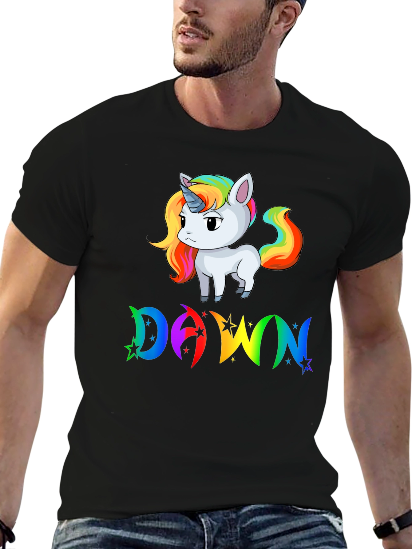 Unicorn DAWN Rainbow Graphic Black T-Shirt