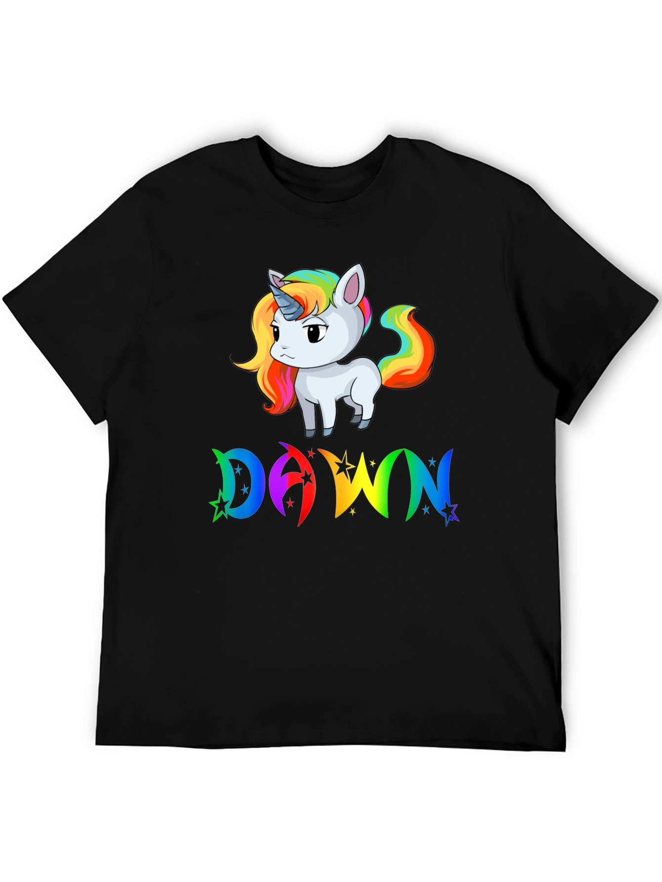Unicorn DAWN Rainbow Graphic Black T-Shirt
