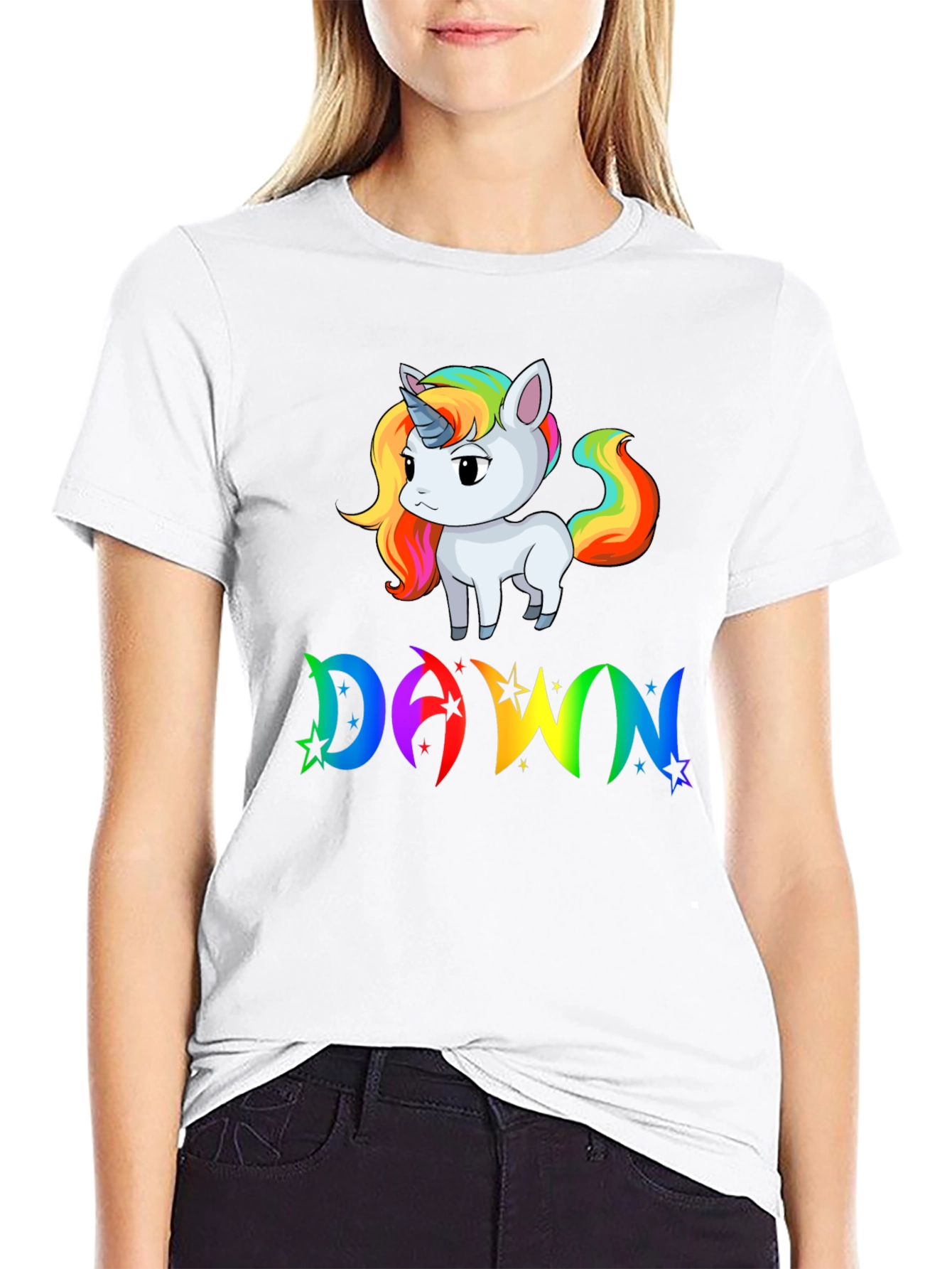 Unicorn DAWN Rainbow Graphic Black T-Shirt