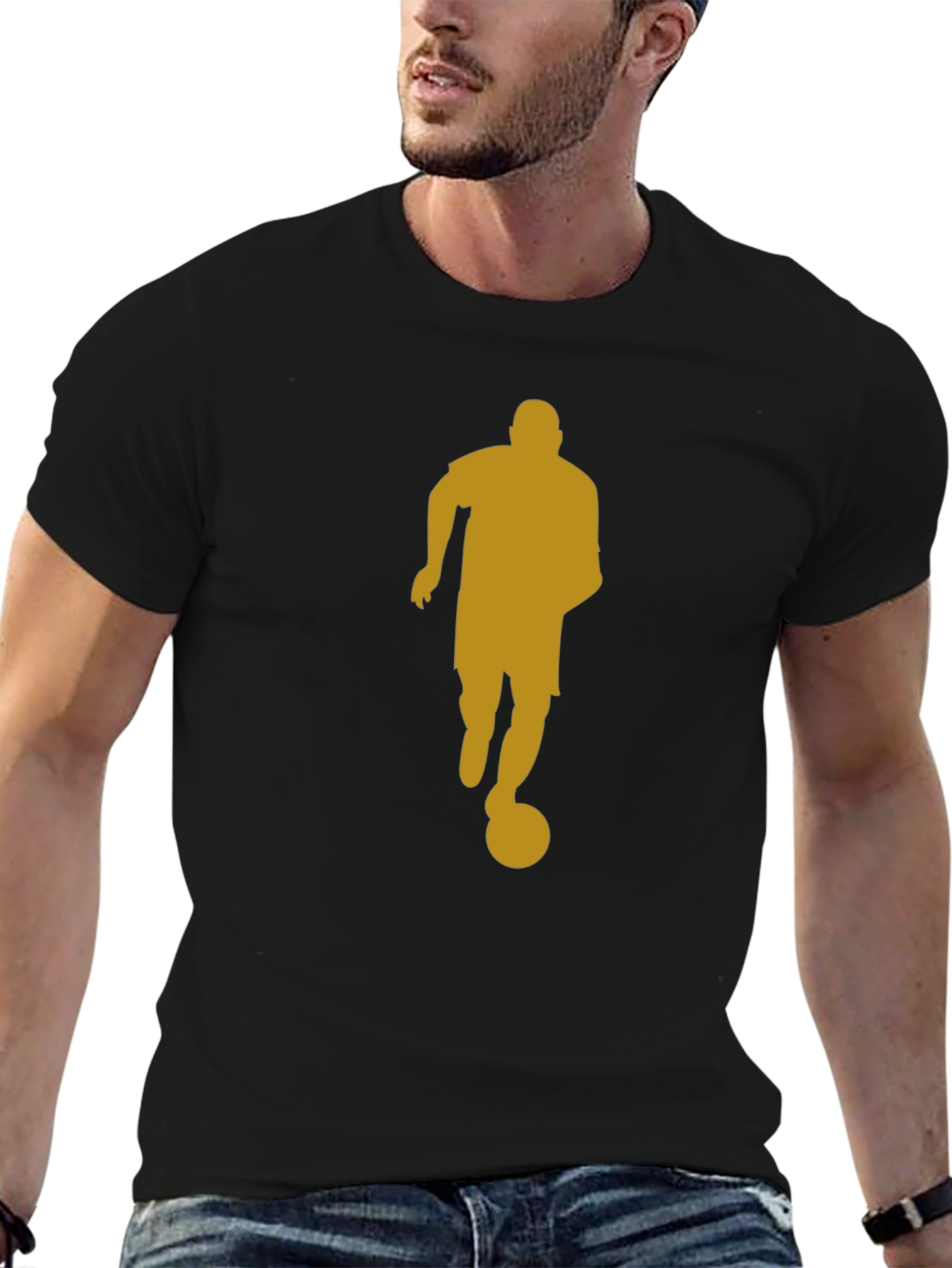 Soccer Player Graphic Tee - Black Cotton Casual Shirt