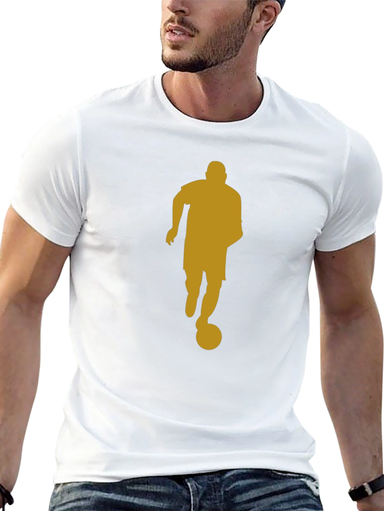 Soccer Player Graphic Tee - Black Cotton Casual Shirt