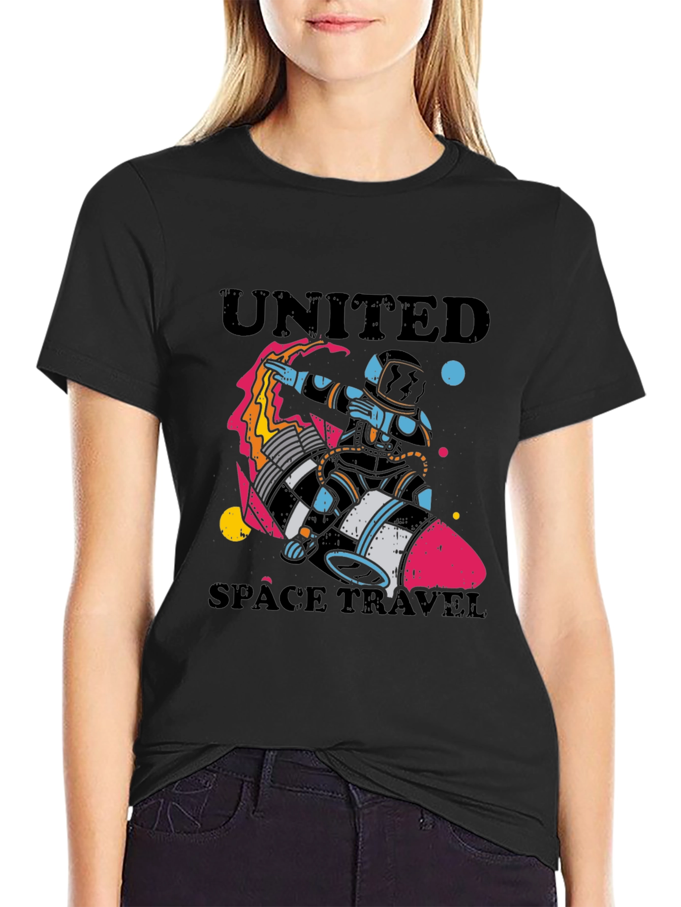 United Space Travel Black Graphic T-Shirt