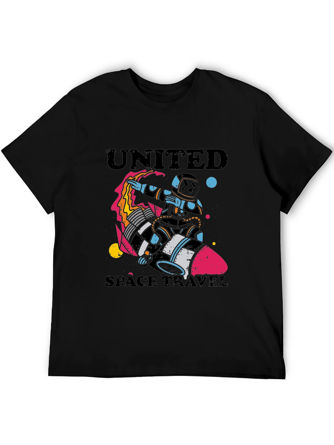 United Space Travel Black Graphic T-Shirt
