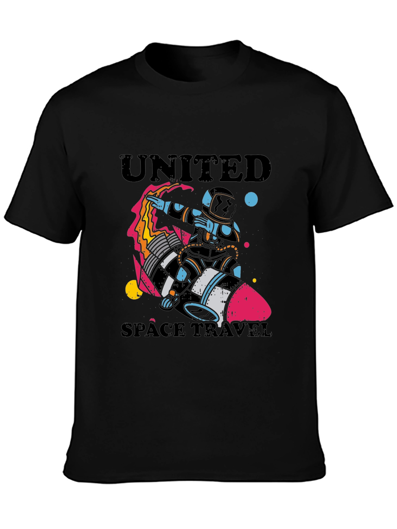 United Space Travel Black Graphic T-Shirt