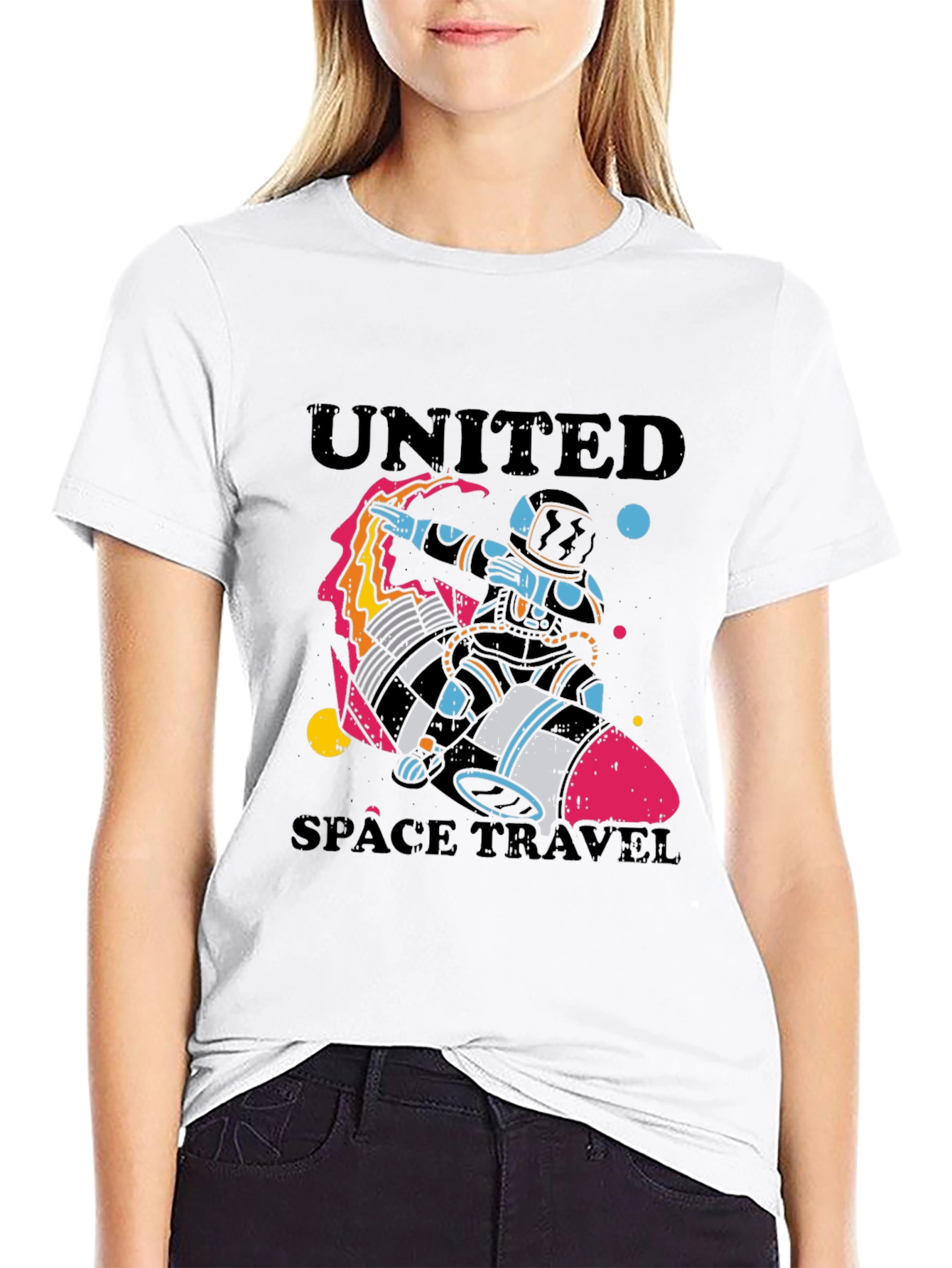 United Space Travel Black Graphic T-Shirt