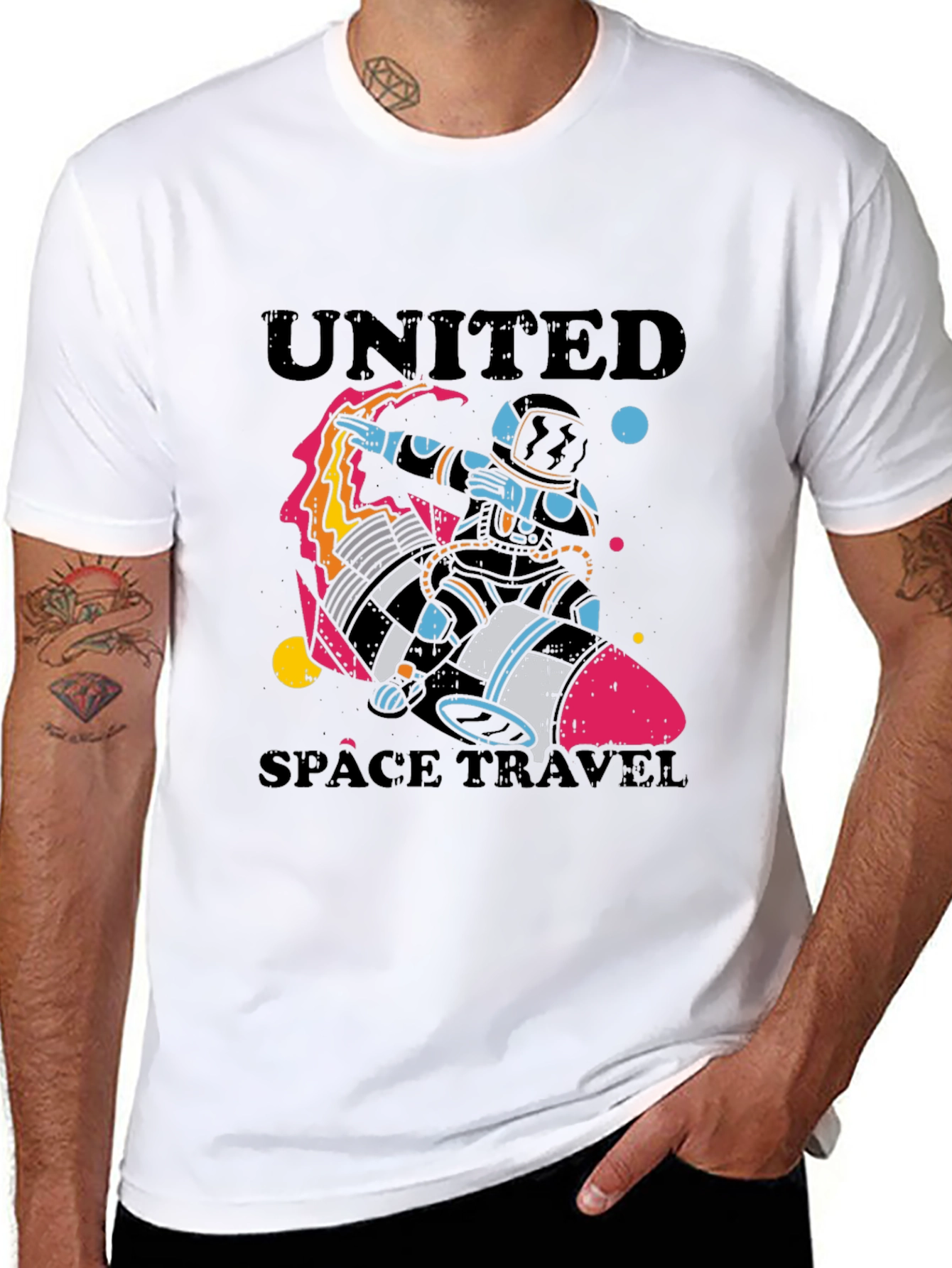 United Space Travel Black Graphic T-Shirt