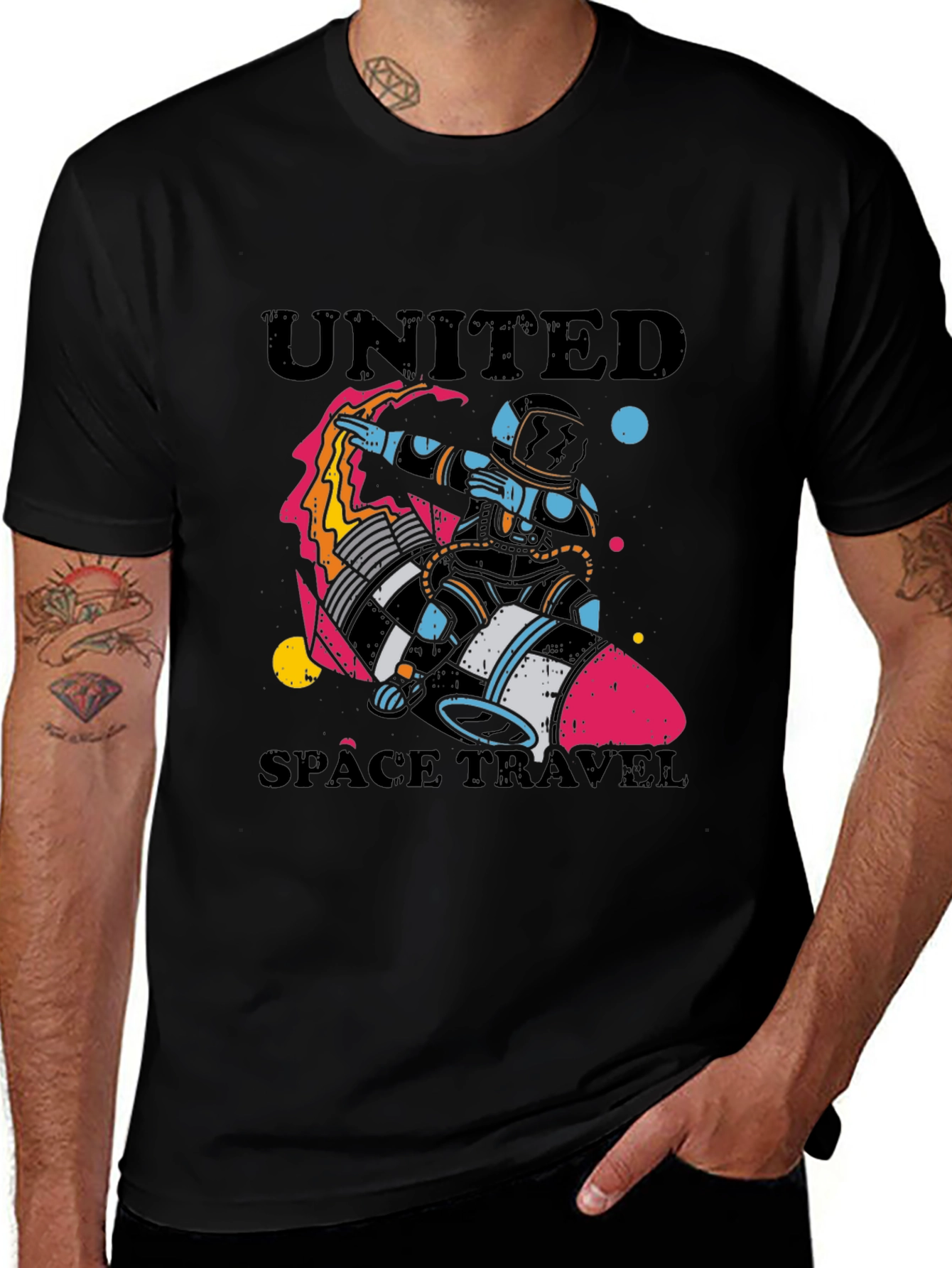 United Space Travel Black Graphic T-Shirt