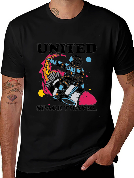 United Space Travel Black Graphic T-Shirt
