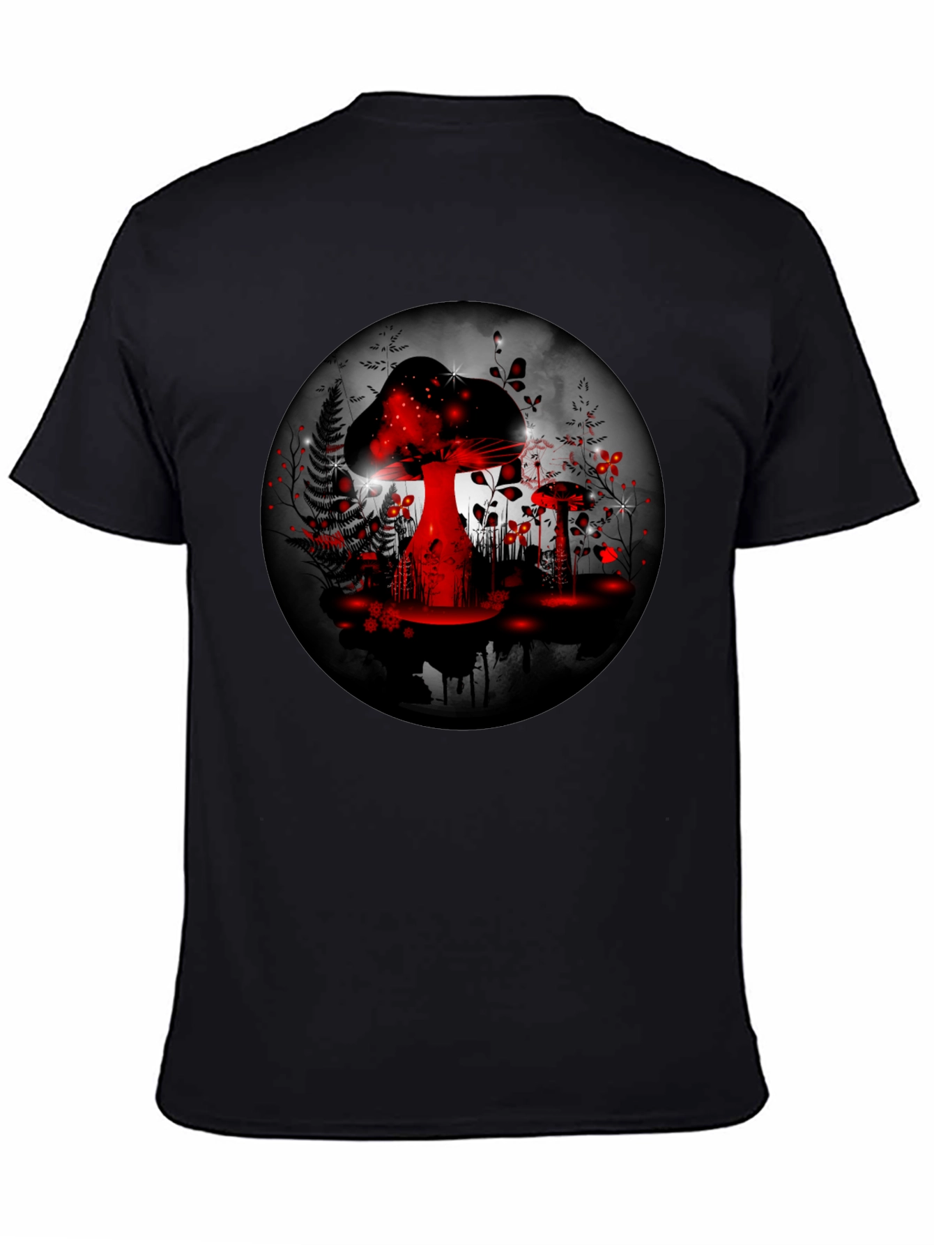 Mushroom Forest Graphic Tee - Black Cotton Blend