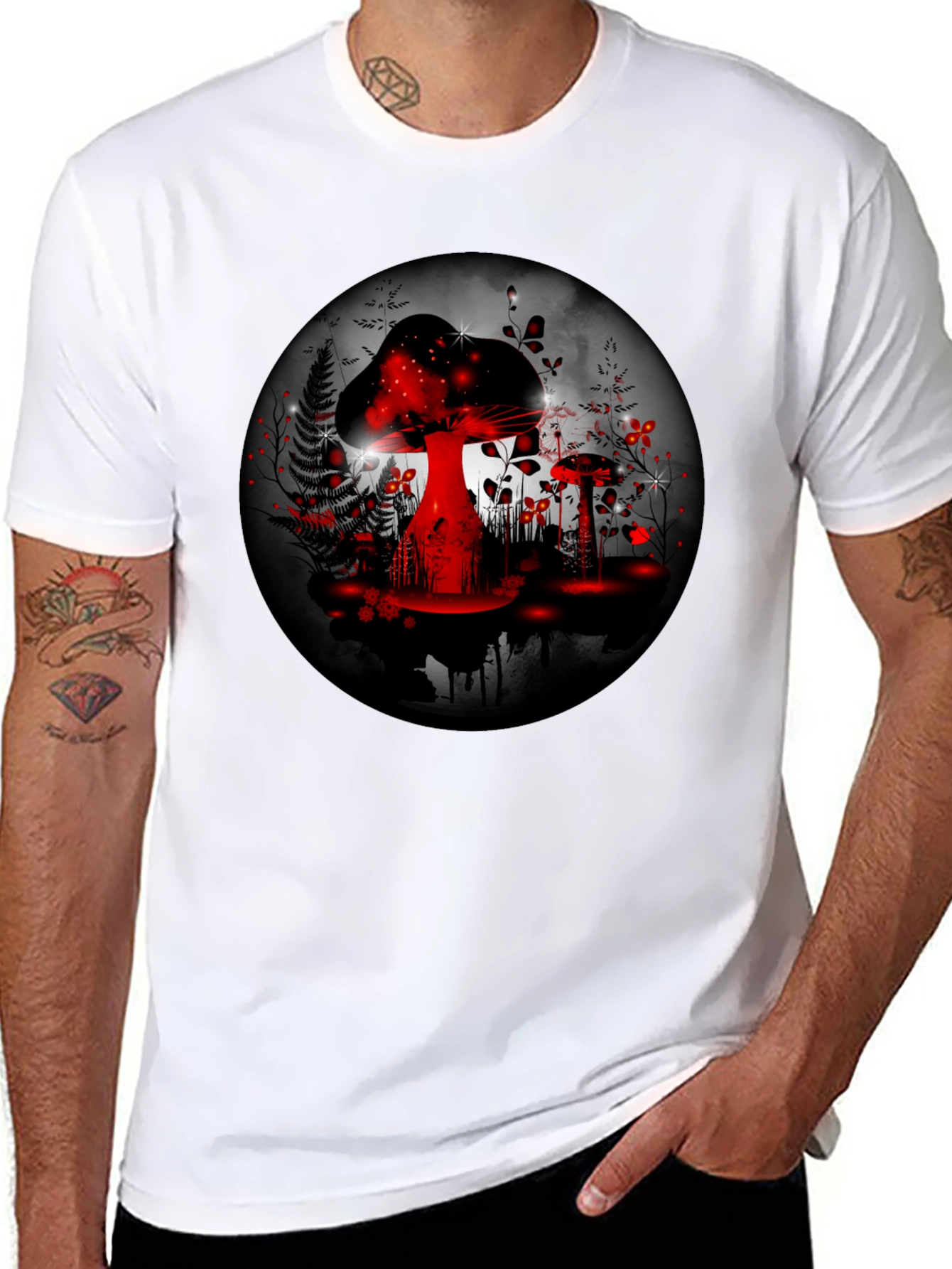 Mushroom Forest Graphic Tee - Black Cotton Blend