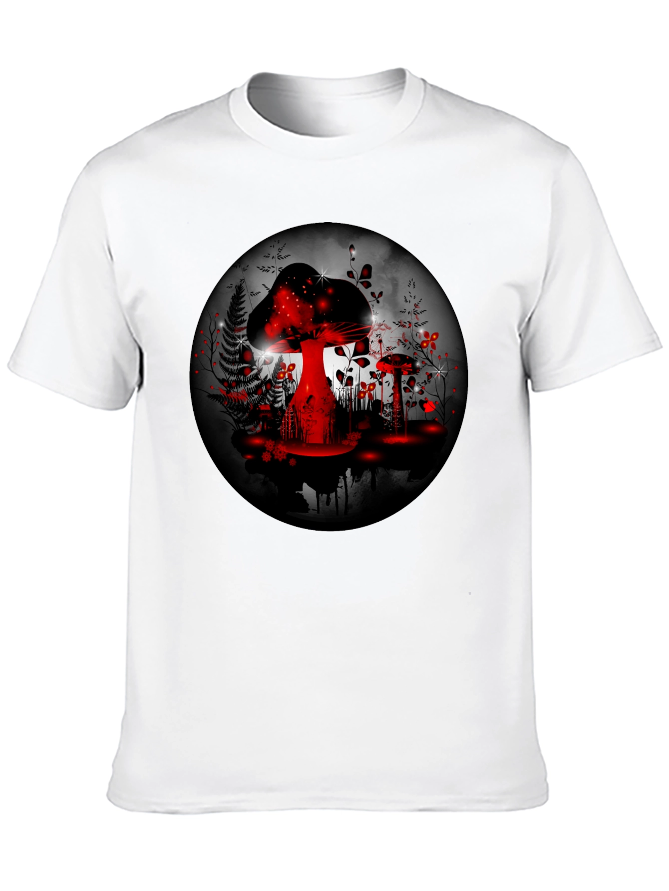 Mushroom Forest Graphic Tee - Black Cotton Blend