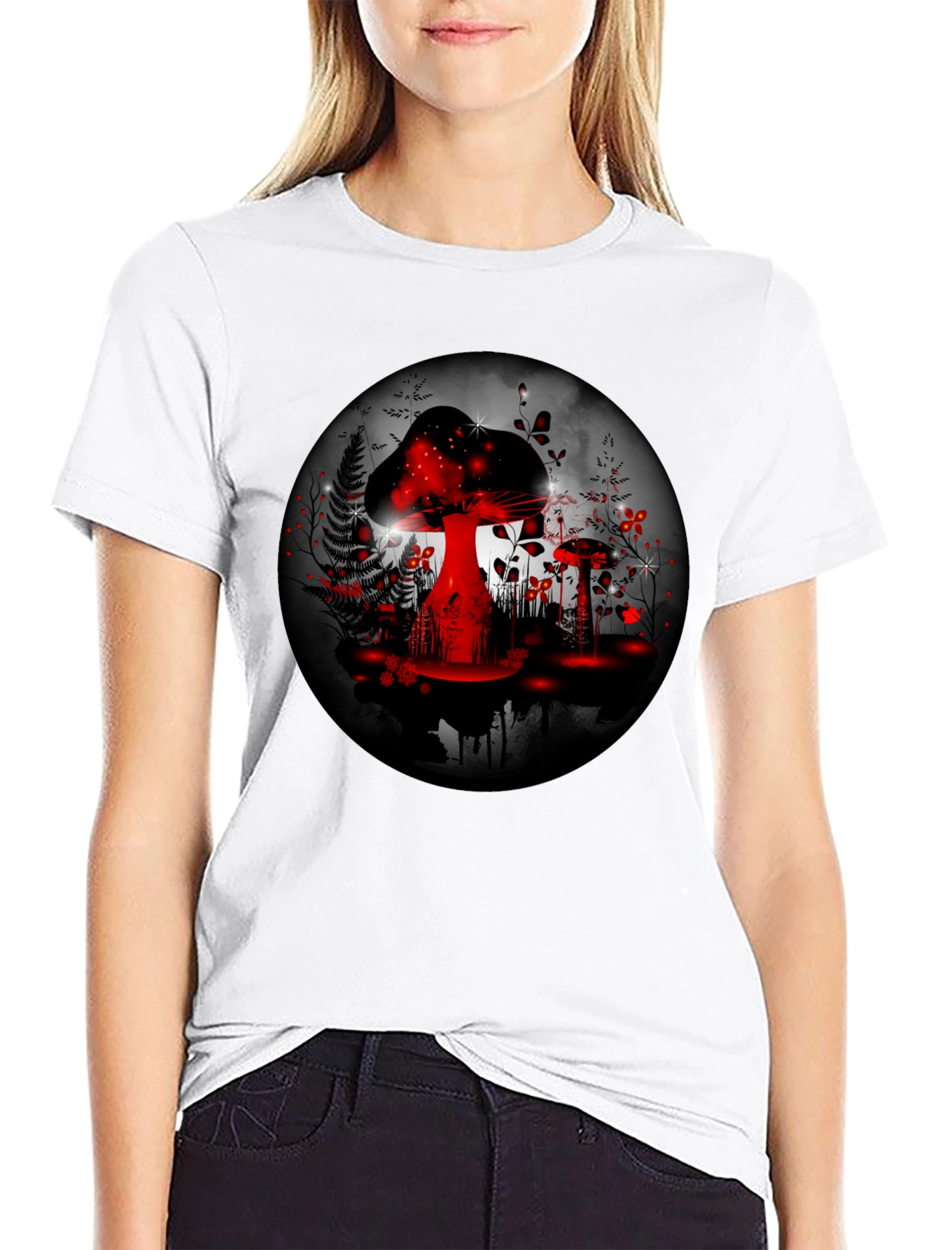 Mushroom Forest Graphic Tee - Black Cotton Blend