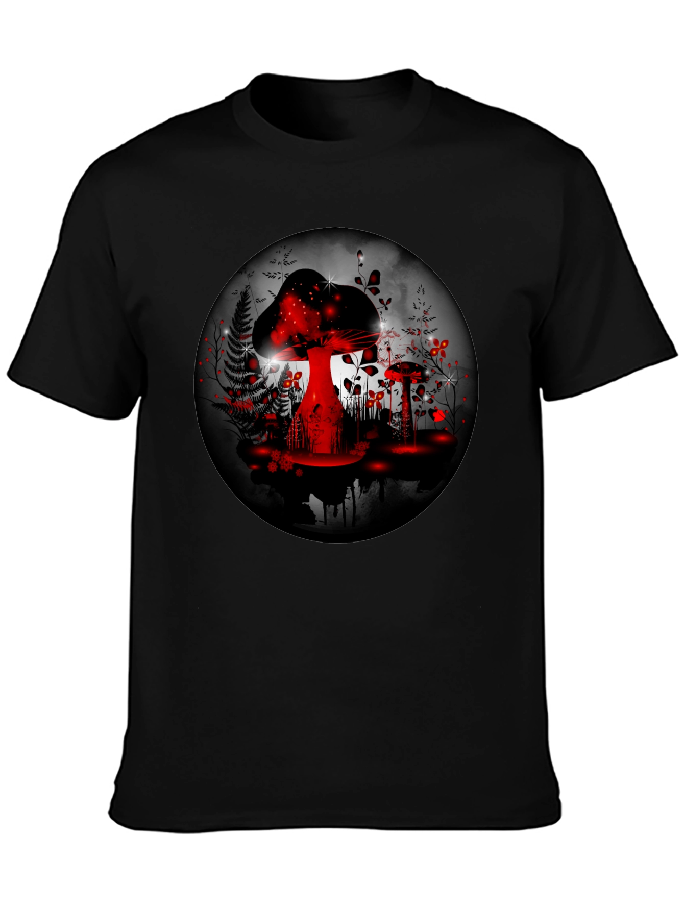 Mushroom Forest Graphic Tee - Black Cotton Blend