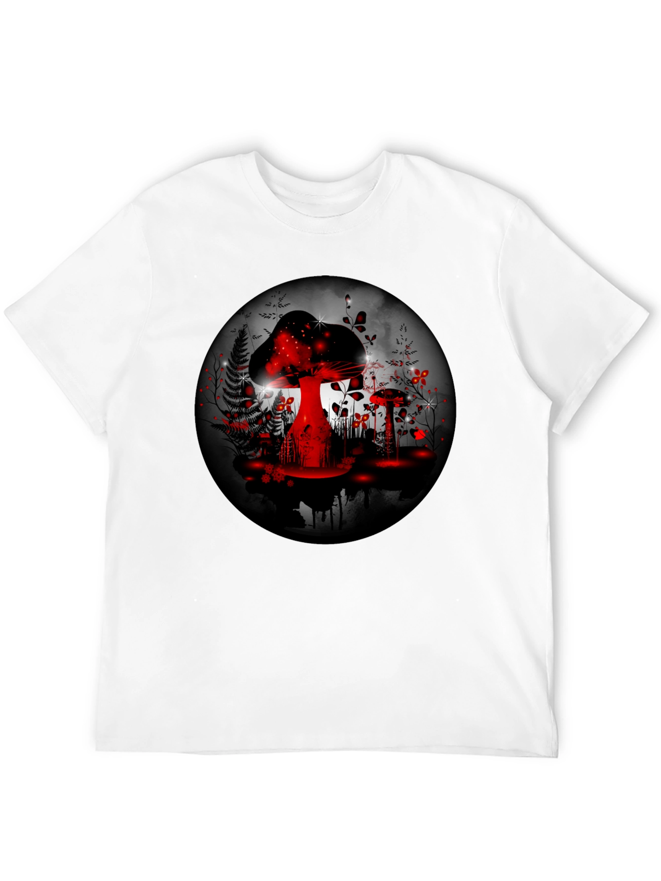Mushroom Forest Graphic Tee - Black Cotton Blend
