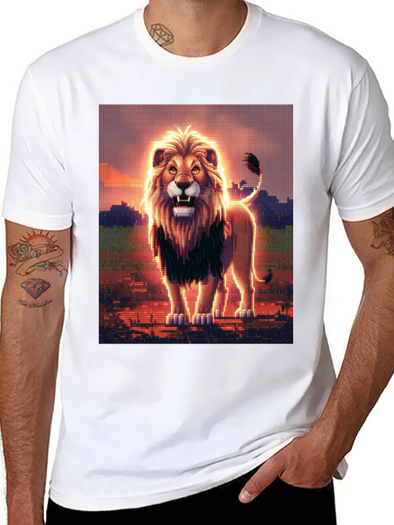 Lion Graphic Print Black Crew Neck T-Shirt
