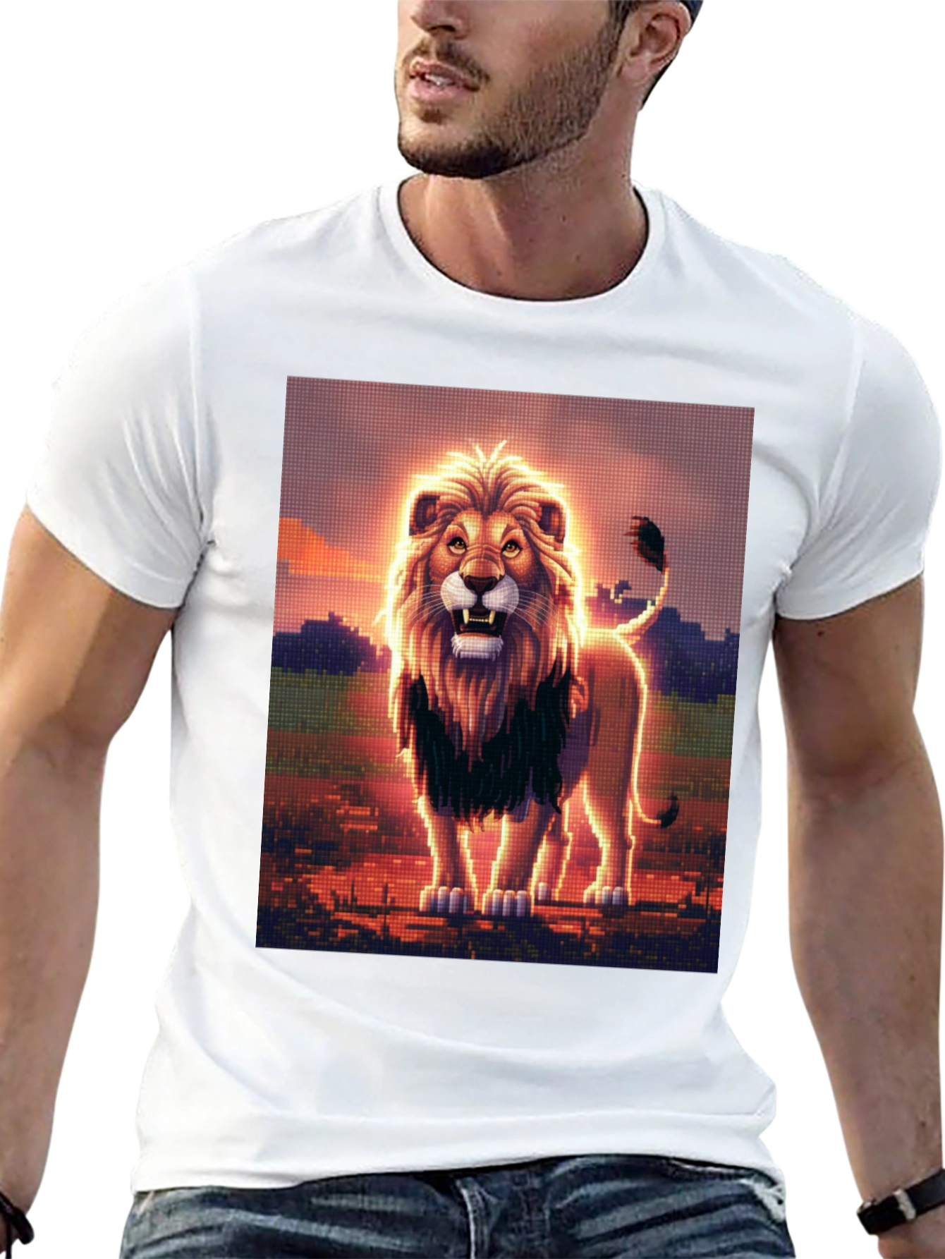 Lion Graphic Print Black Crew Neck T-Shirt
