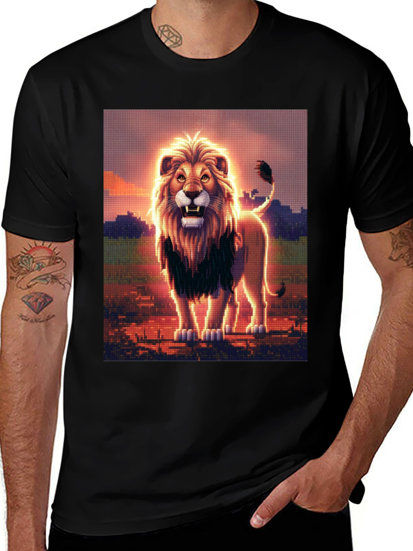 Lion Graphic Print Black Crew Neck T-Shirt