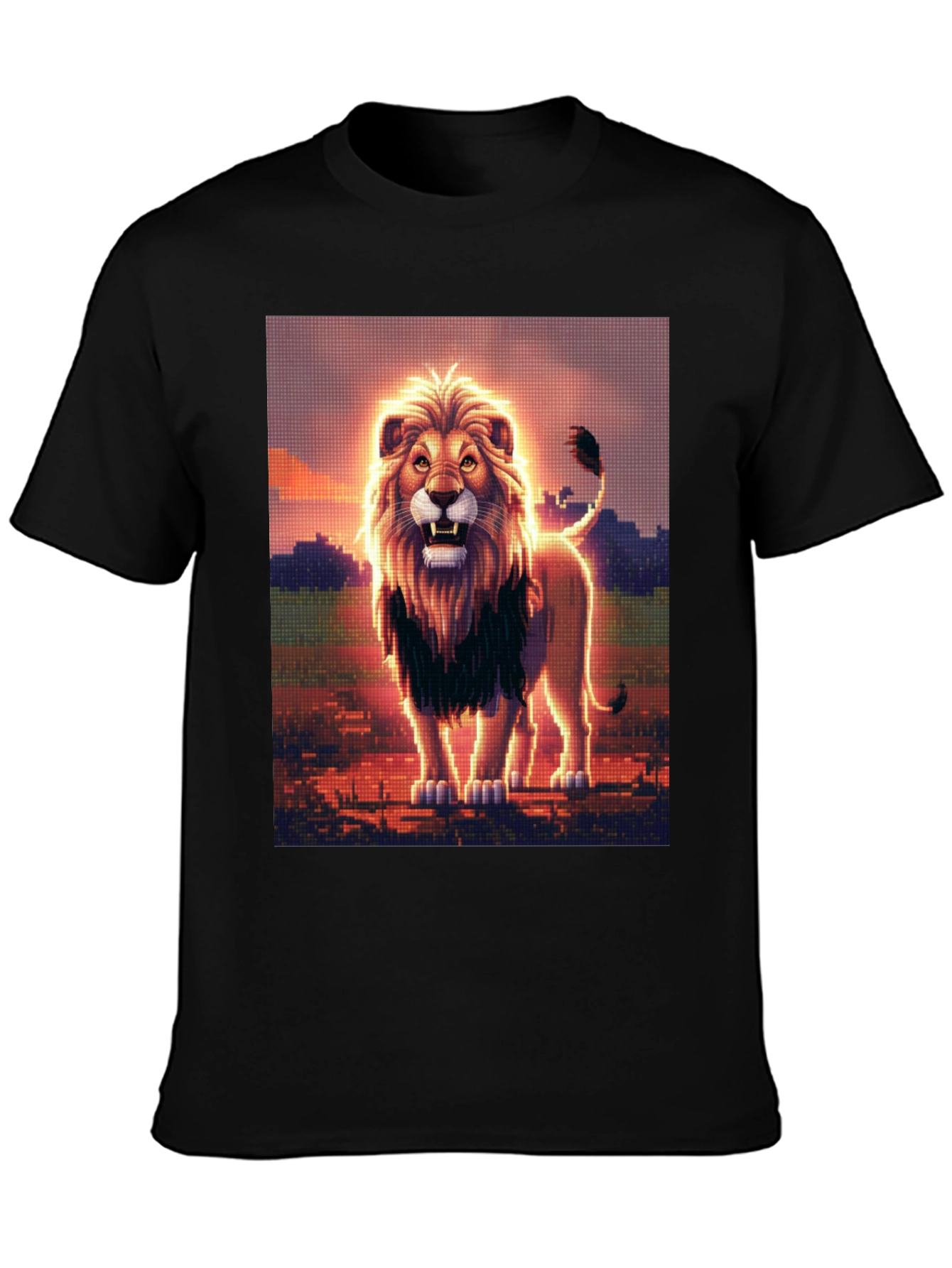 Lion Graphic Print Black Crew Neck T-Shirt