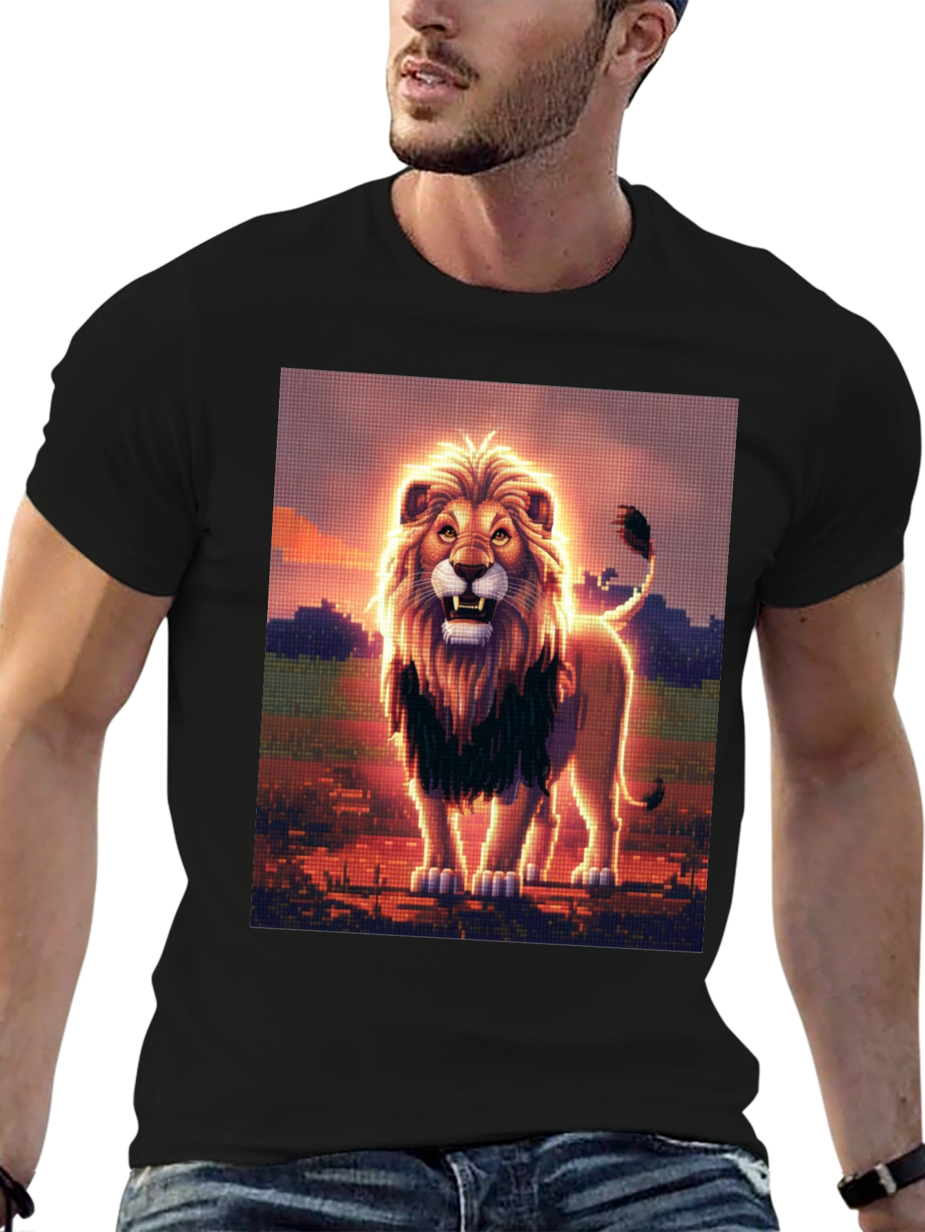 Lion Graphic Print Black Crew Neck T-Shirt