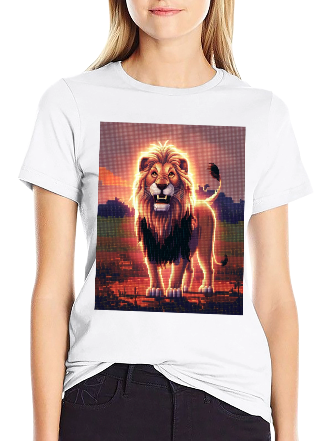 Lion Graphic Print Black Crew Neck T-Shirt