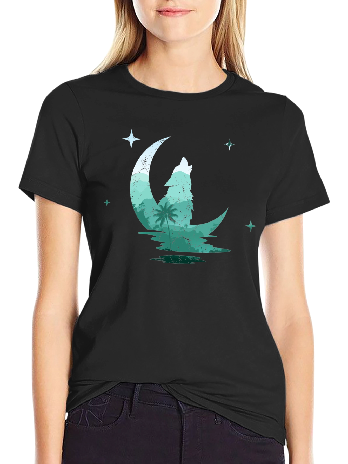 Wolf Moon Graphic Tee - Black Cotton T-Shirt
