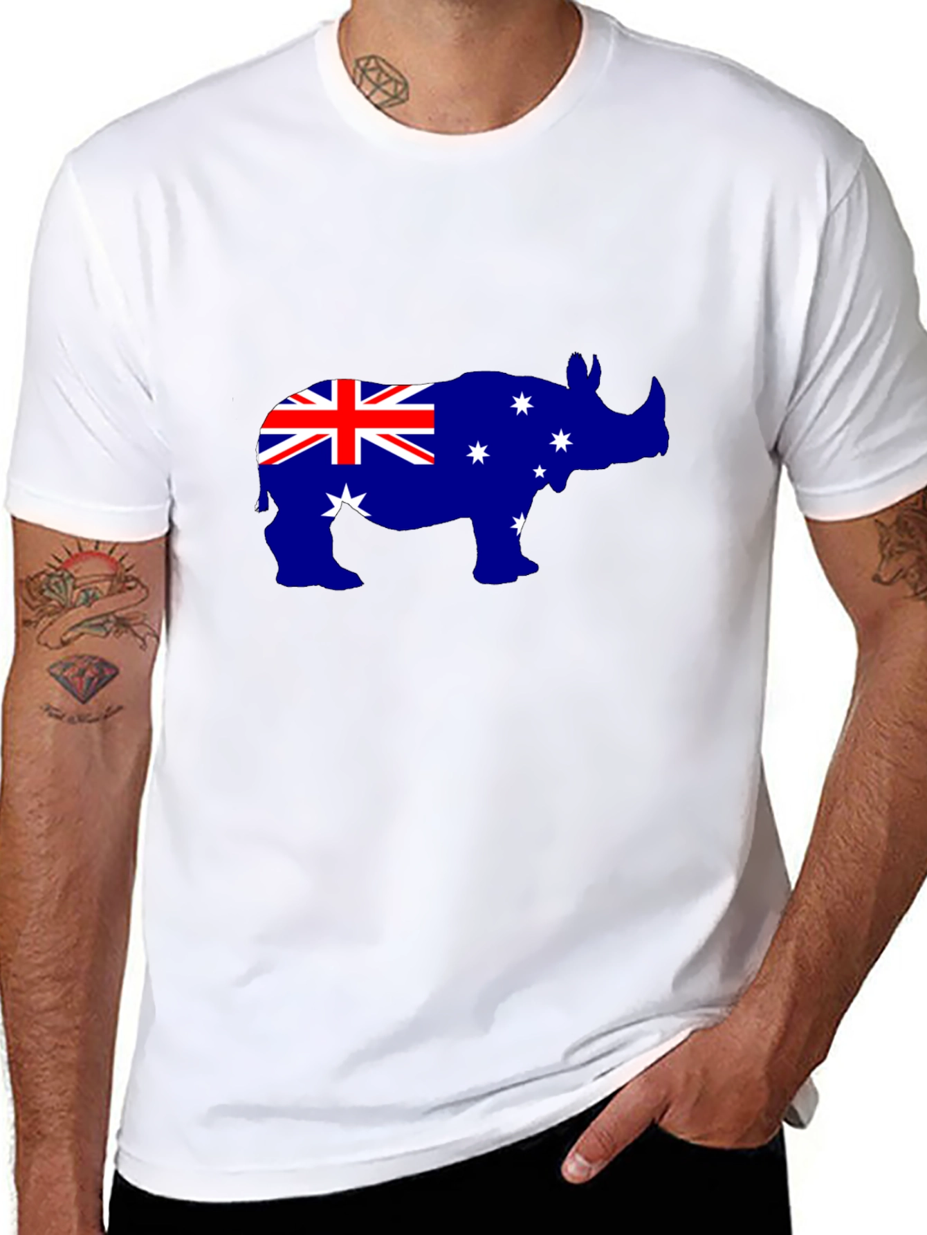Australian Flag Rhino Black T-Shirt