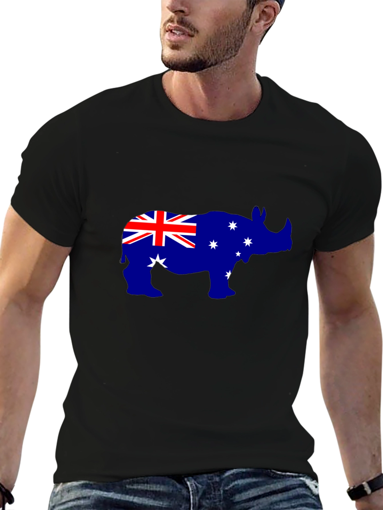 Australian Flag Rhino Black T-Shirt