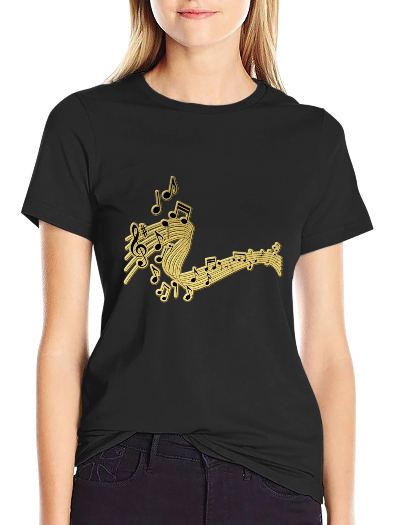 Music Notes Black T-Shirt