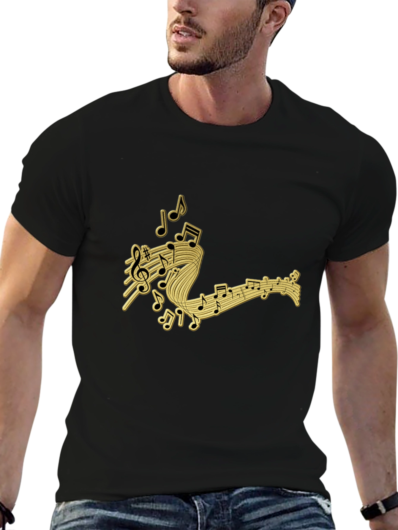 Music Notes Black T-Shirt