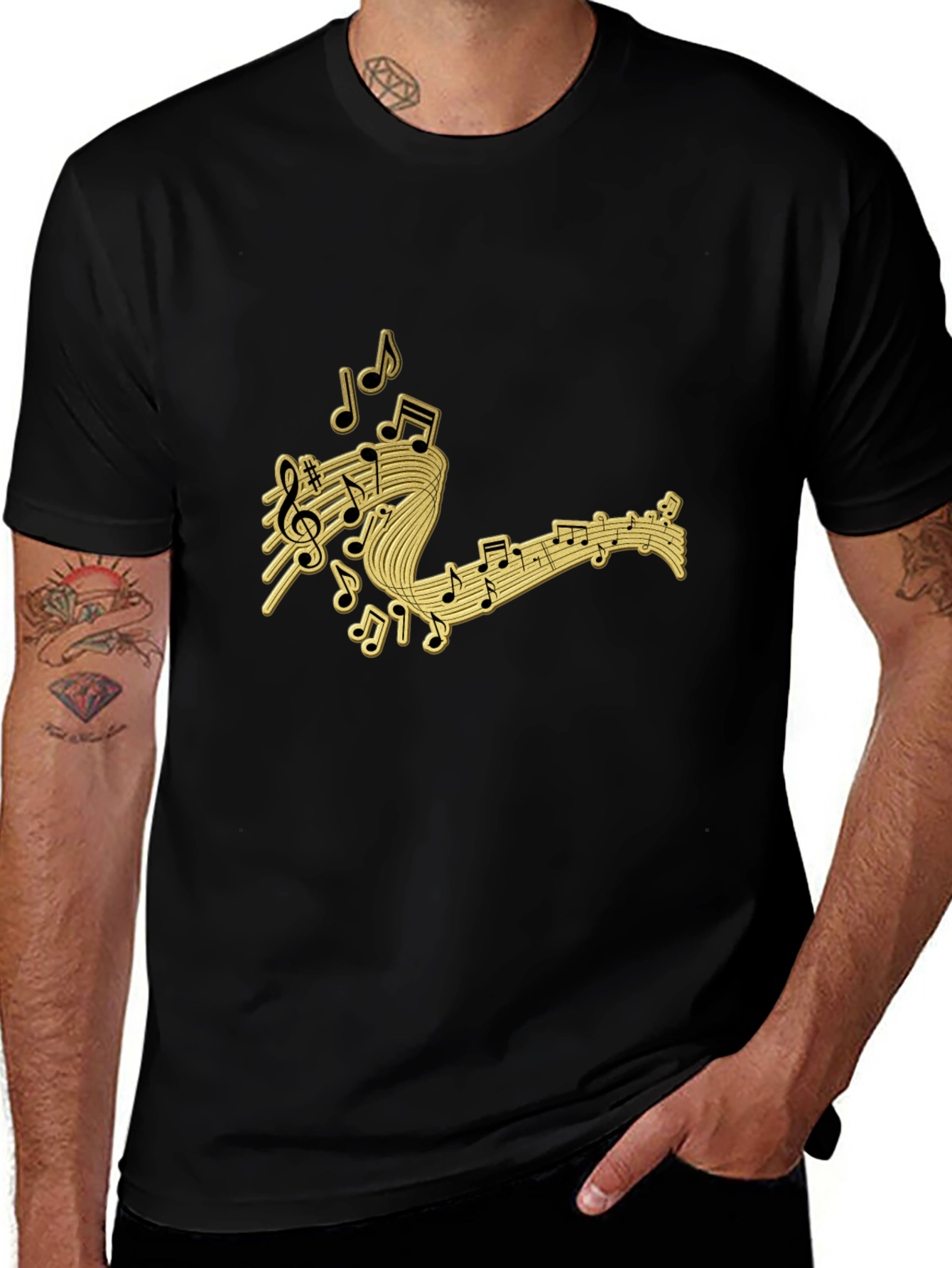 Music Notes Black T-Shirt