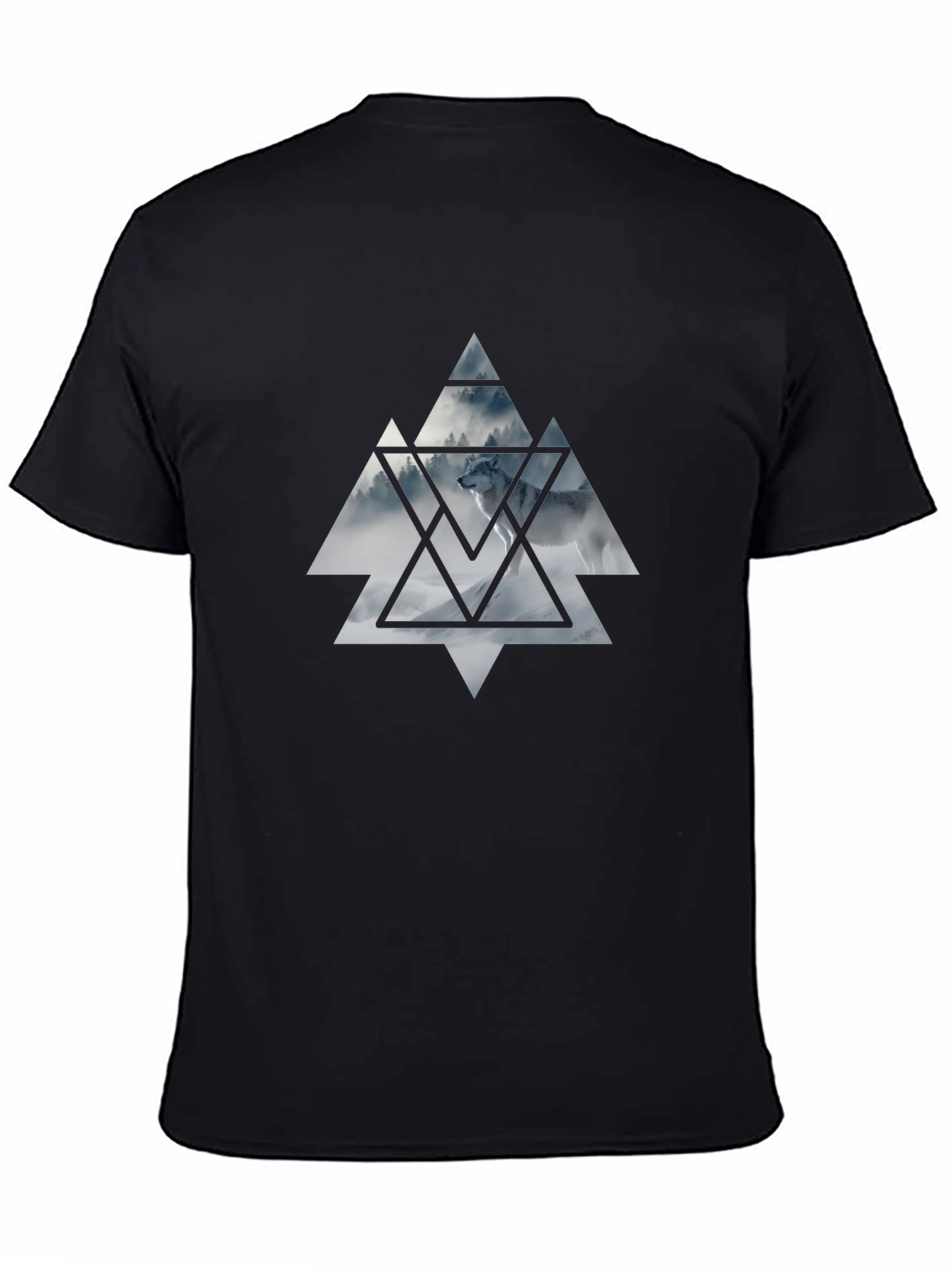 Mens Black T-Shirt Wolf Triangle Graphic Tee