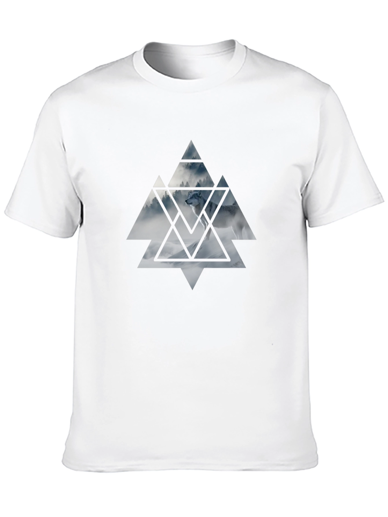 Mens Black T-Shirt Wolf Triangle Graphic Tee