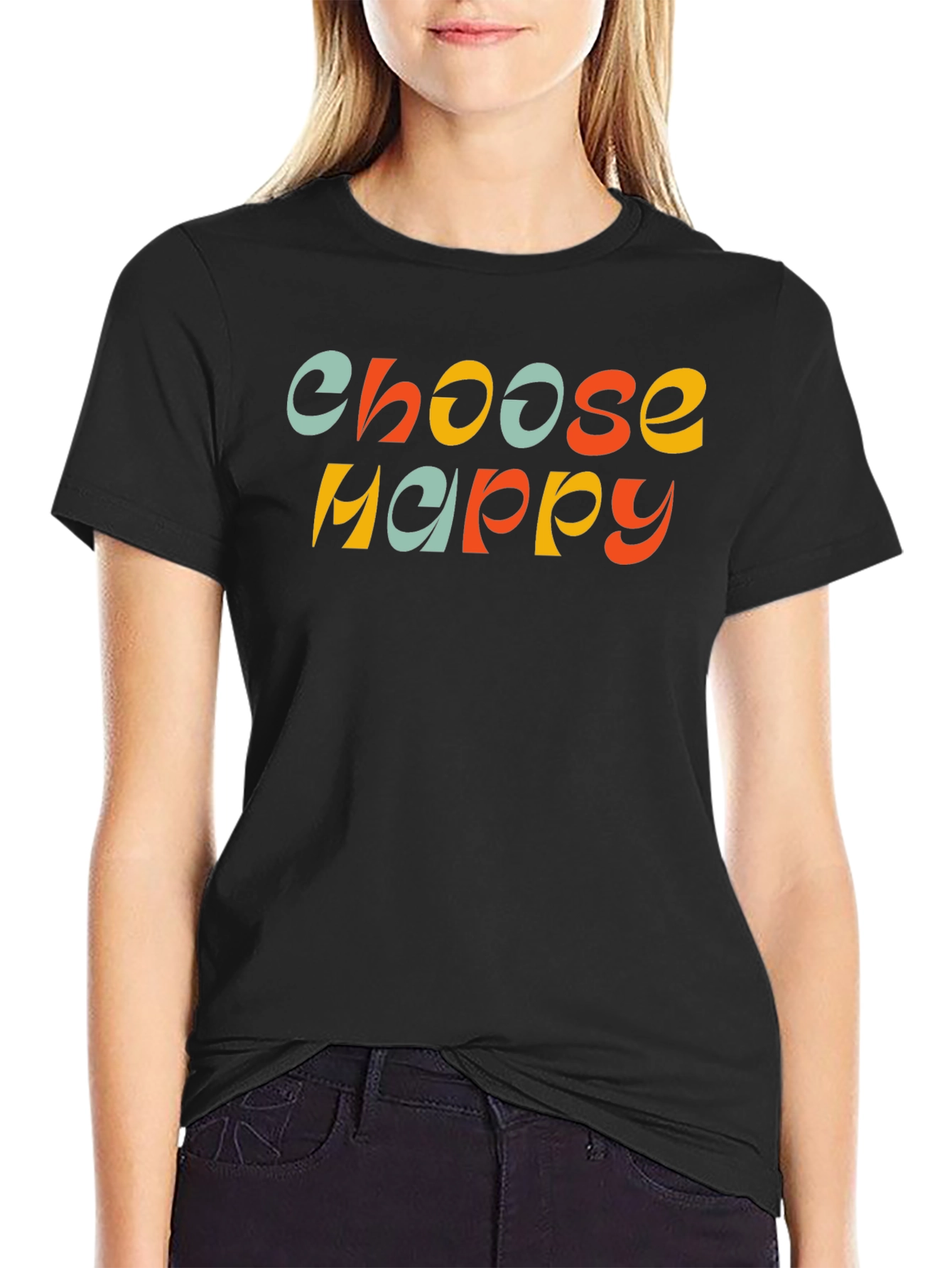 Choose Happy Retro Graphic Tee - Black