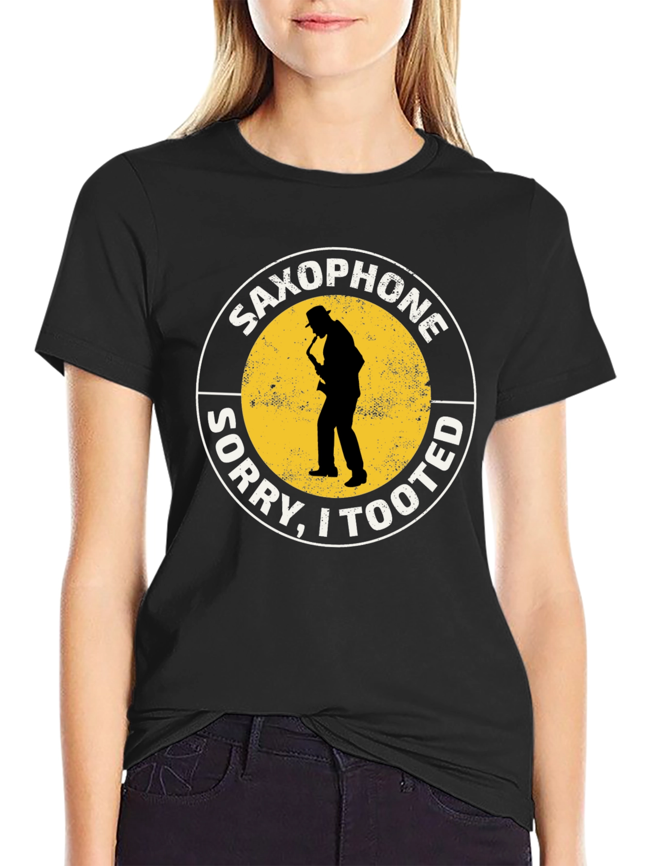 Saxophone Sorry I Tooted Black Graphic T-Shirt