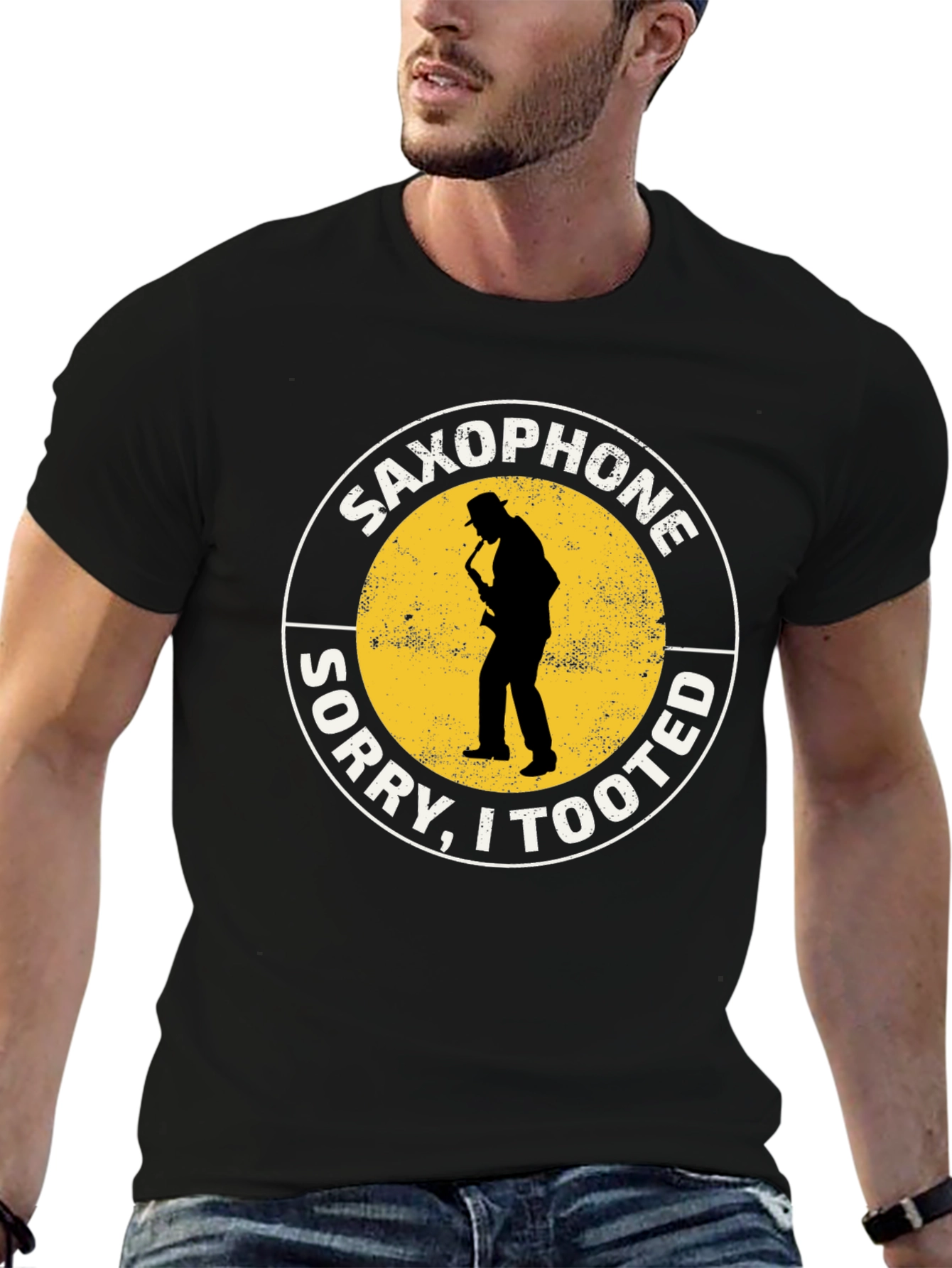 Saxophone Sorry I Tooted Black Graphic T-Shirt