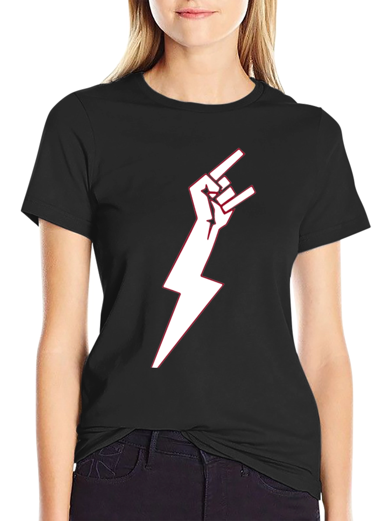Rock On! Lightning Bolt Graphic Tee - Black