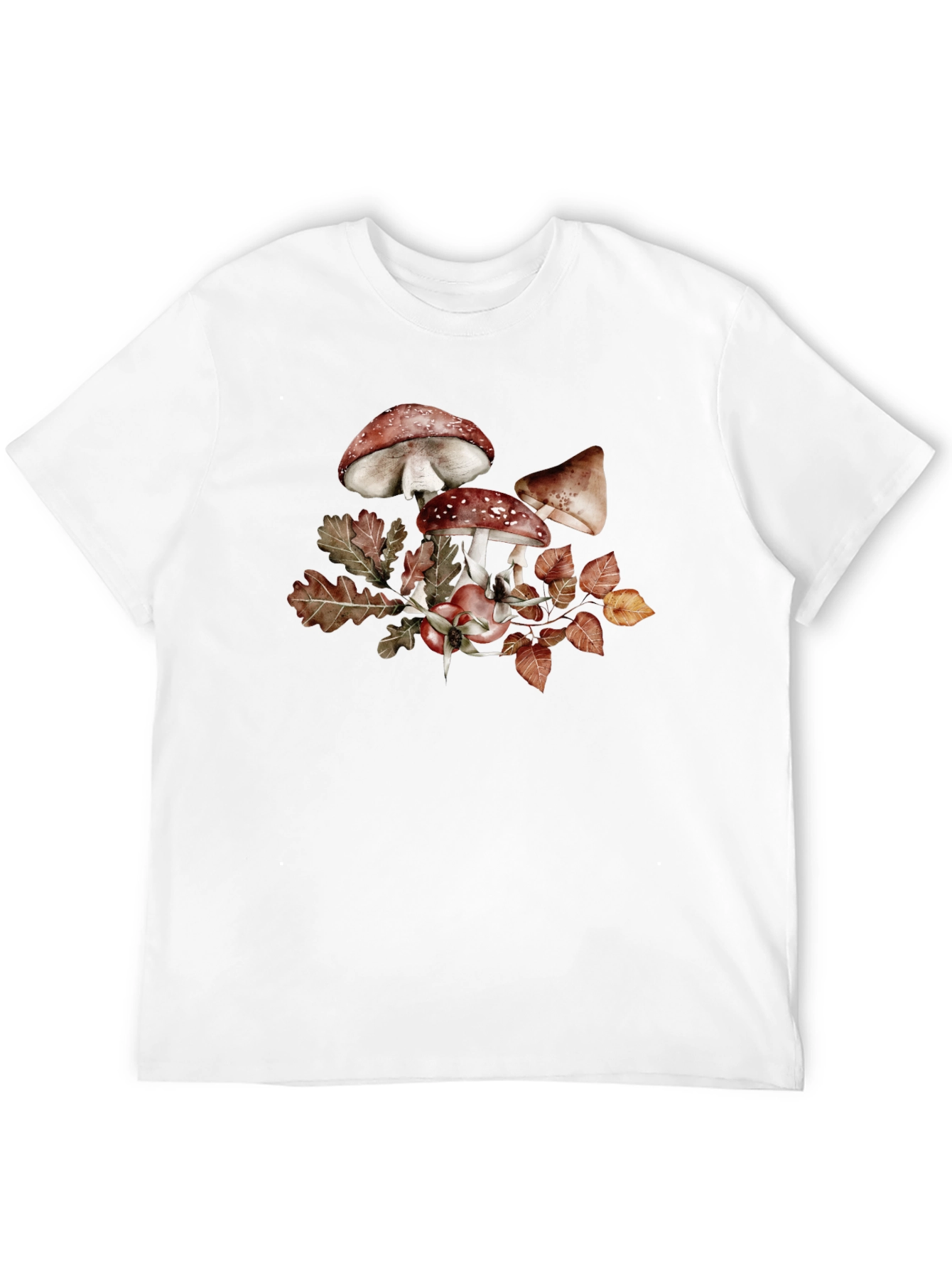 Mushroom & Leaves Graphic Tee - Black Cotton